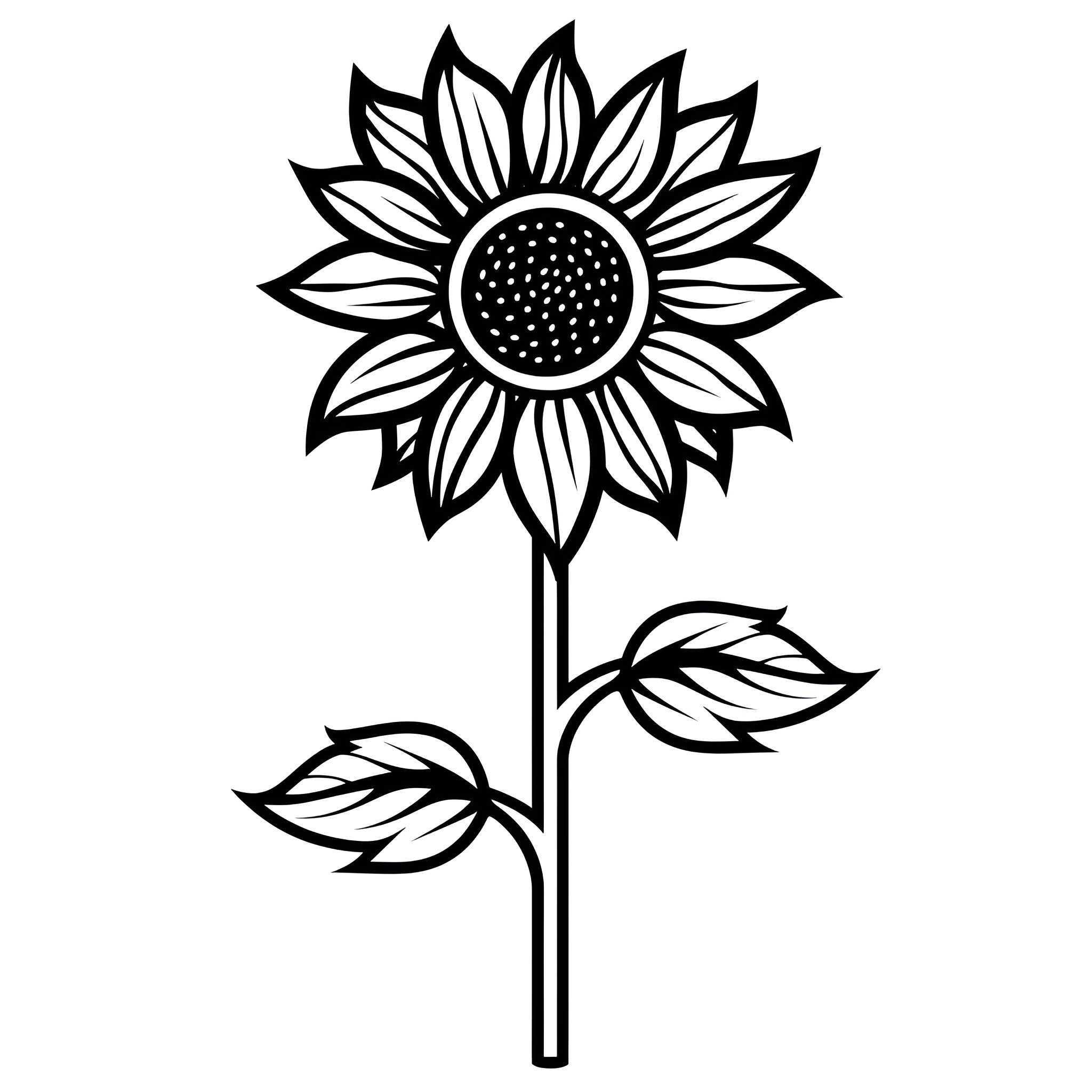 Sunflower in simple silhouette Drawing Idea (free black-and-white line drawing printable PDF for all, from beginners to advanced learners, including children, teens, adults, and seniors)