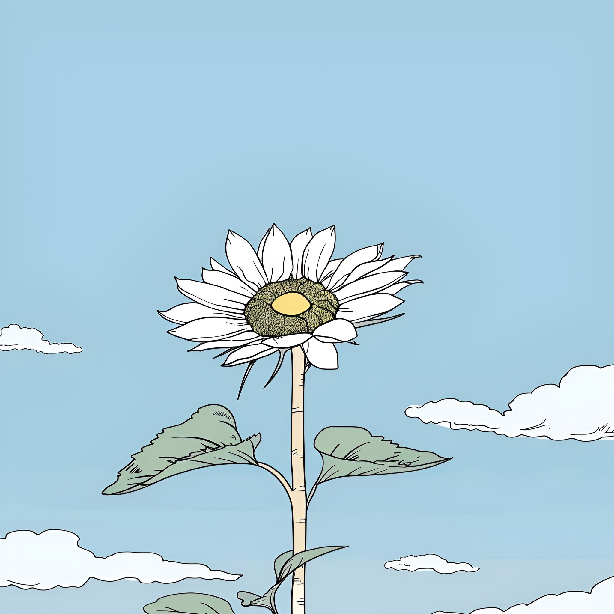 Sunflower reaching towards the sky Drawing Idea (free black-and-white line drawing printable PDF for all, from beginners to advanced learners, including children, teens, adults, and seniors)
