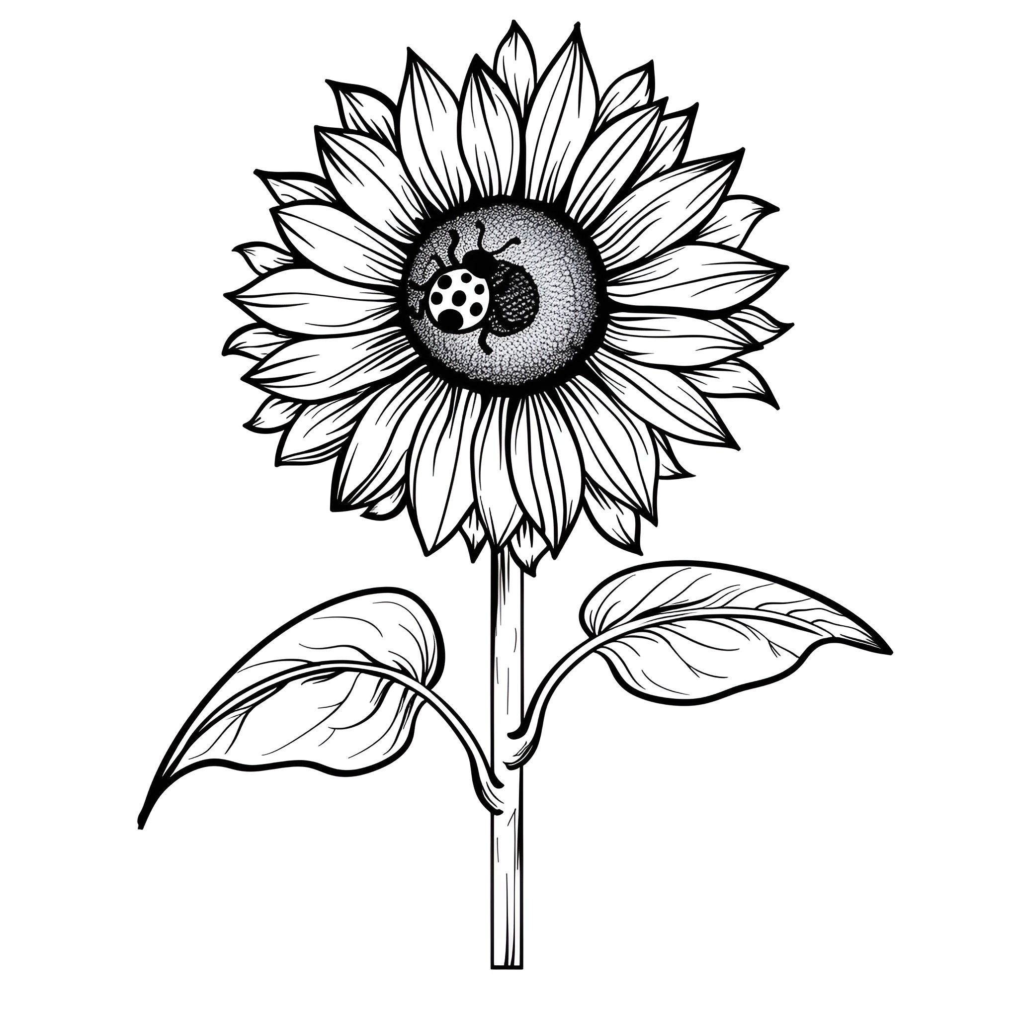 Sunflower with intricate details Drawing Idea (free black-and-white line drawing printable PDF for all, from beginners to advanced learners, including children, teens, adults, and seniors)