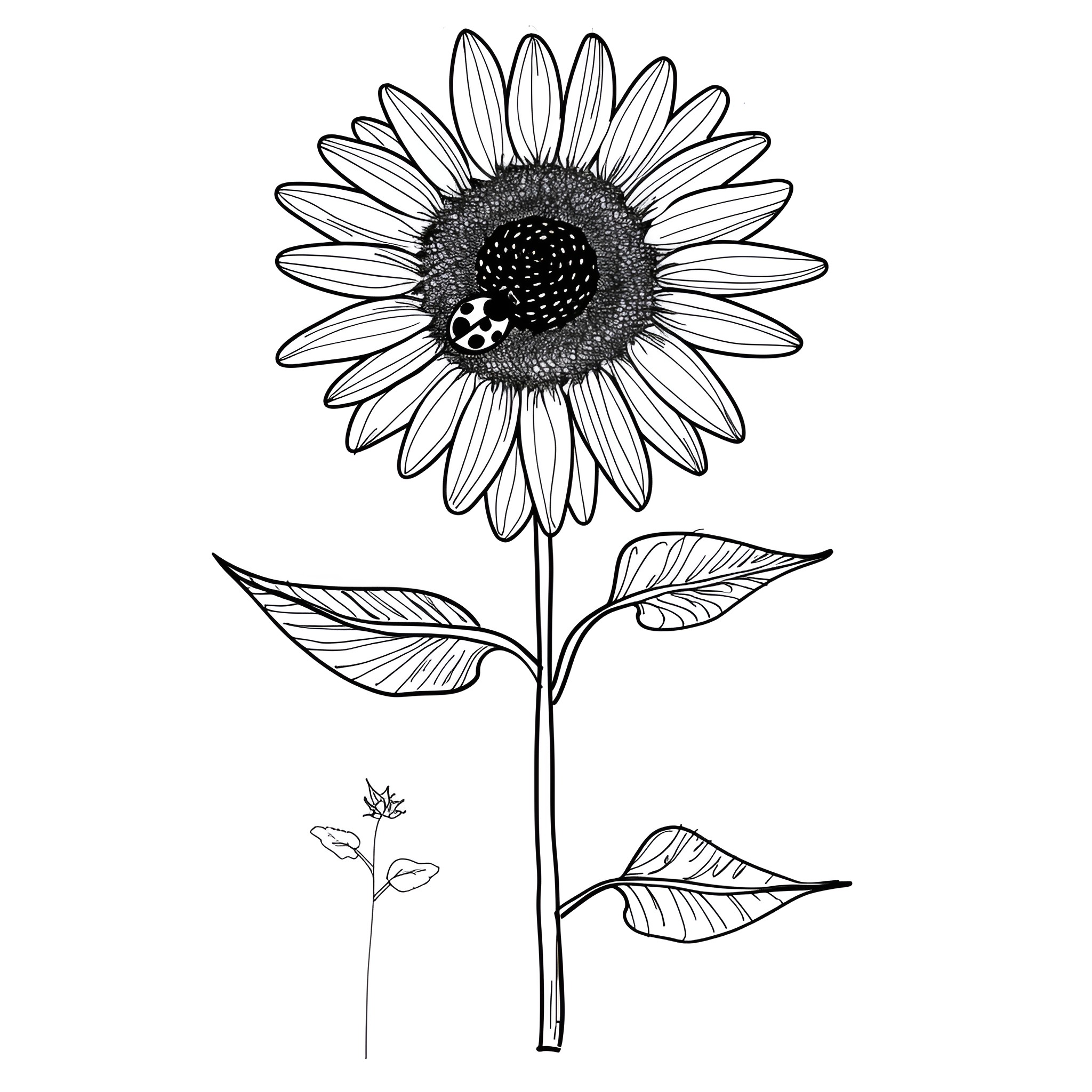 Sunflower with intriguing detail Drawing Idea (free black-and-white line drawing printable PDF for all, from beginners to advanced learners, including children, teens, adults, and seniors)