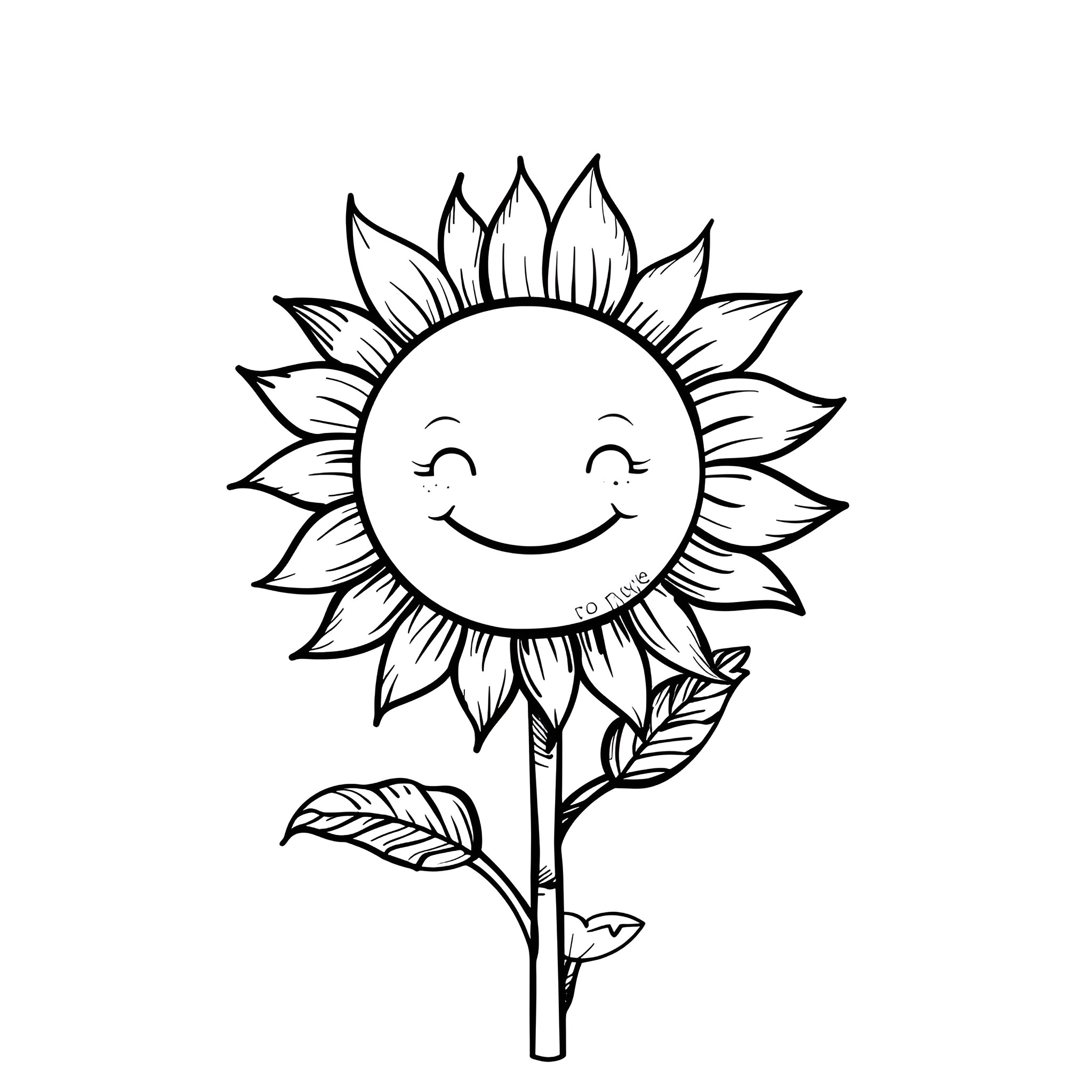 Sunflower smiling joyfully with petals Drawing Idea (free black-and-white line drawing printable PDF for all, from beginners to advanced learners, including children, teens, adults, and seniors)