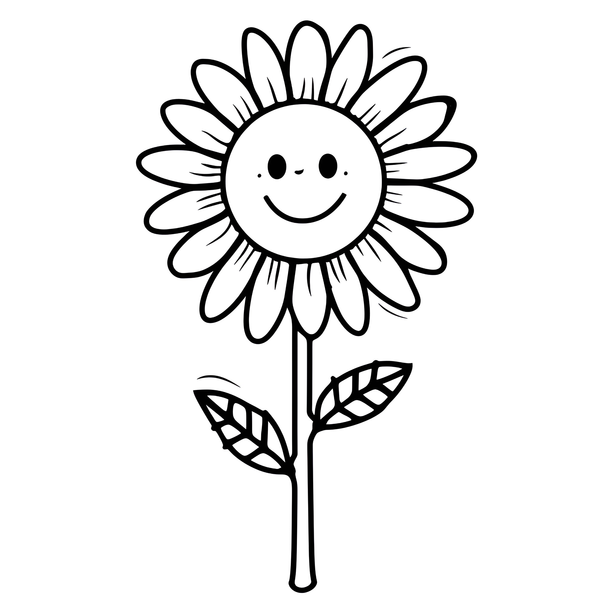 Sunflower with a happy expression Drawing Idea (free black-and-white line drawing printable PDF for all, from beginners to advanced learners, including children, teens, adults, and seniors)