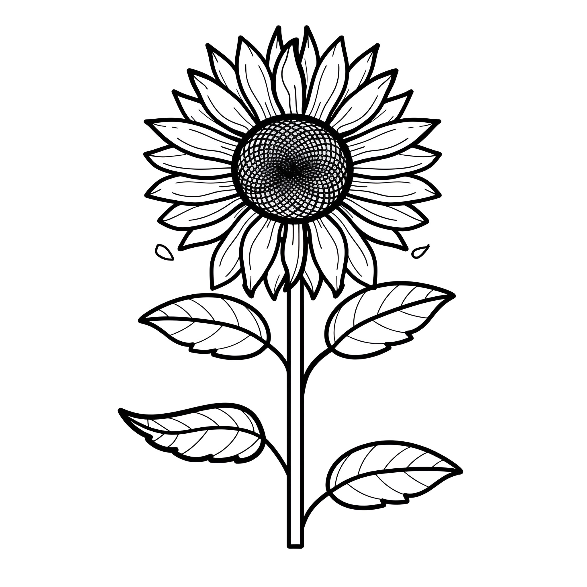 Sunflower in Bloom Drawing Idea (free black-and-white line drawing printable PDF for all, from beginners to advanced learners, including children, teens, adults, and seniors)