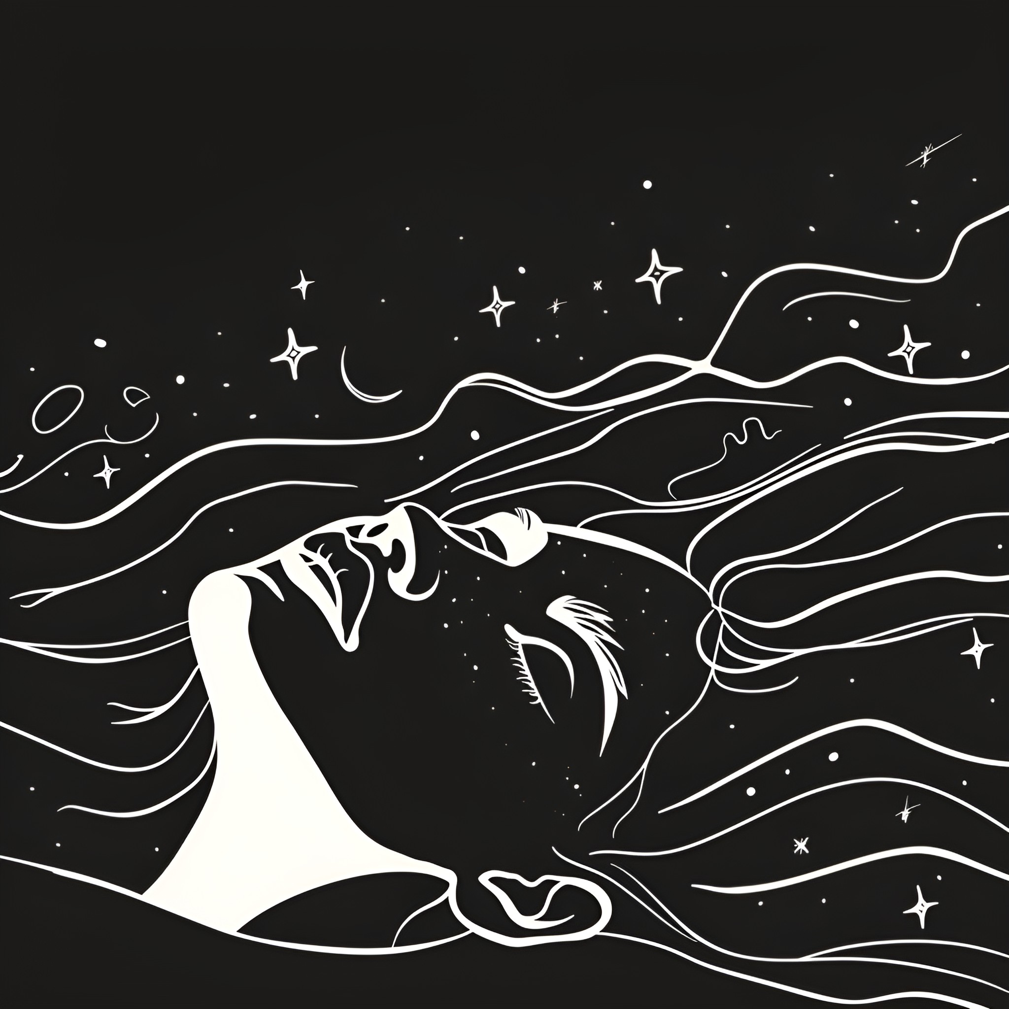 Dream of Cosmic Revelry Drawing Idea (free black-and-white line drawing printable PDF for all, from beginners to advanced learners, including children, teens, adults, and seniors)