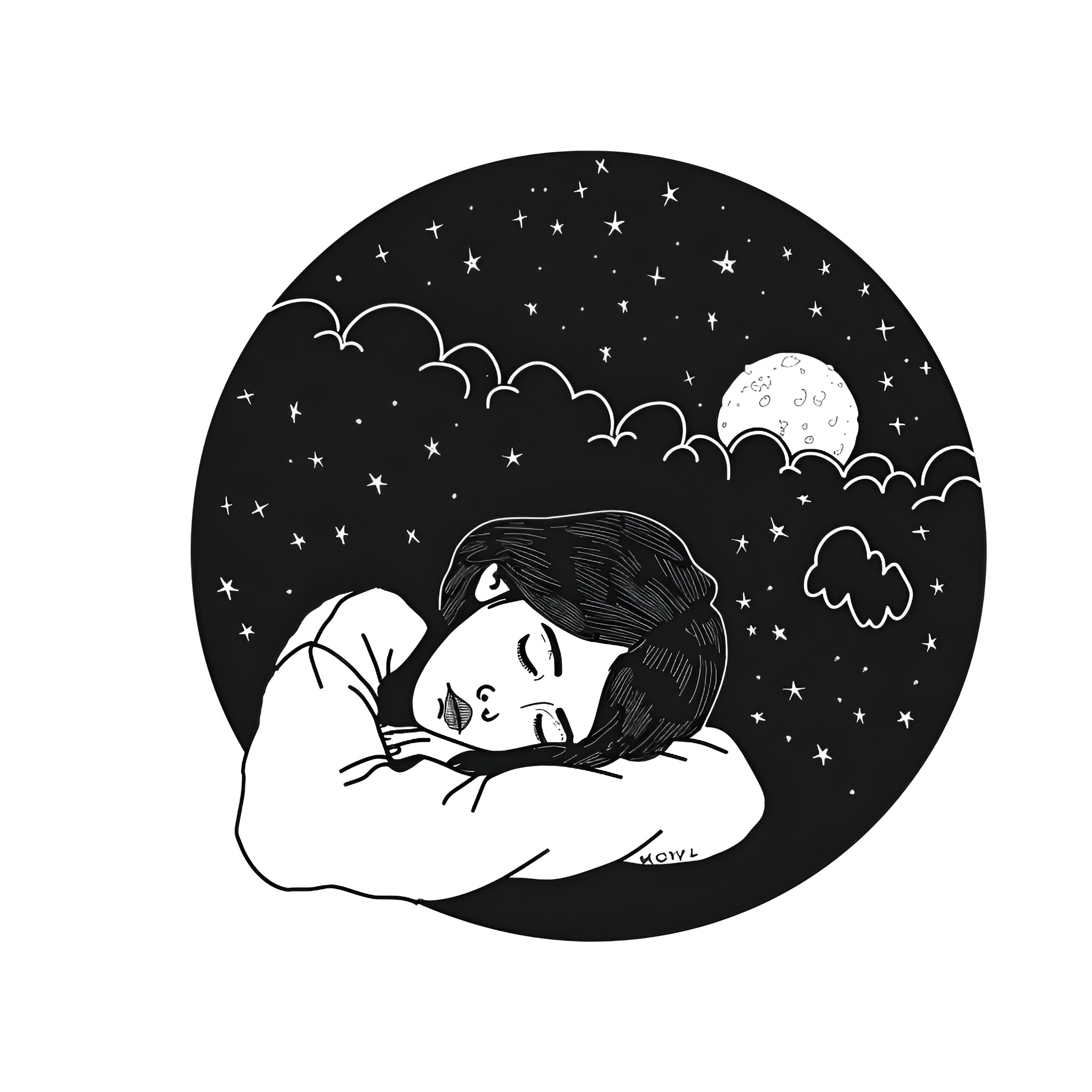 Dream of Peaceful Slumber Drawing Idea (free black-and-white line drawing printable PDF for all, from beginners to advanced learners, including children, teens, adults, and seniors)