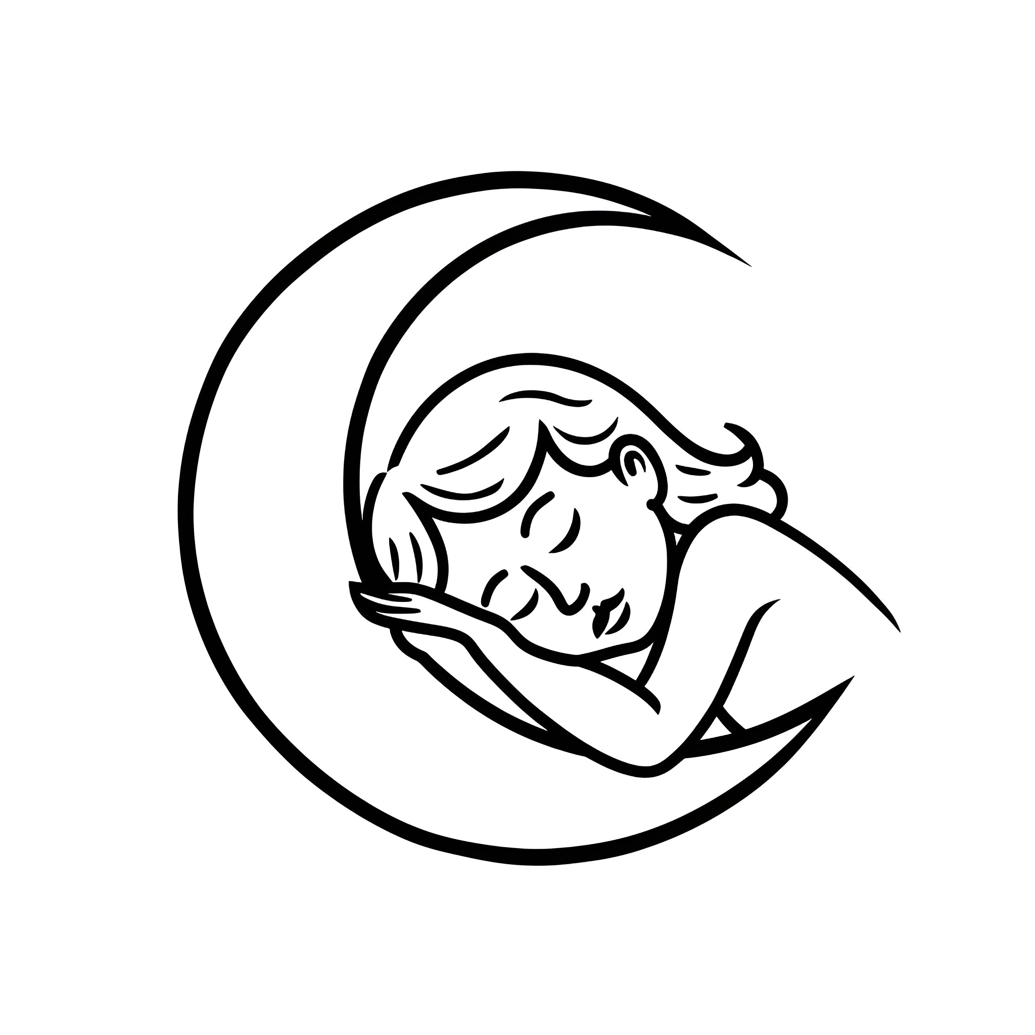 Dream of a sleeping child on the moon Drawing Idea (free black-and-white line drawing printable PDF for all, from beginners to advanced learners, including children, teens, adults, and seniors)