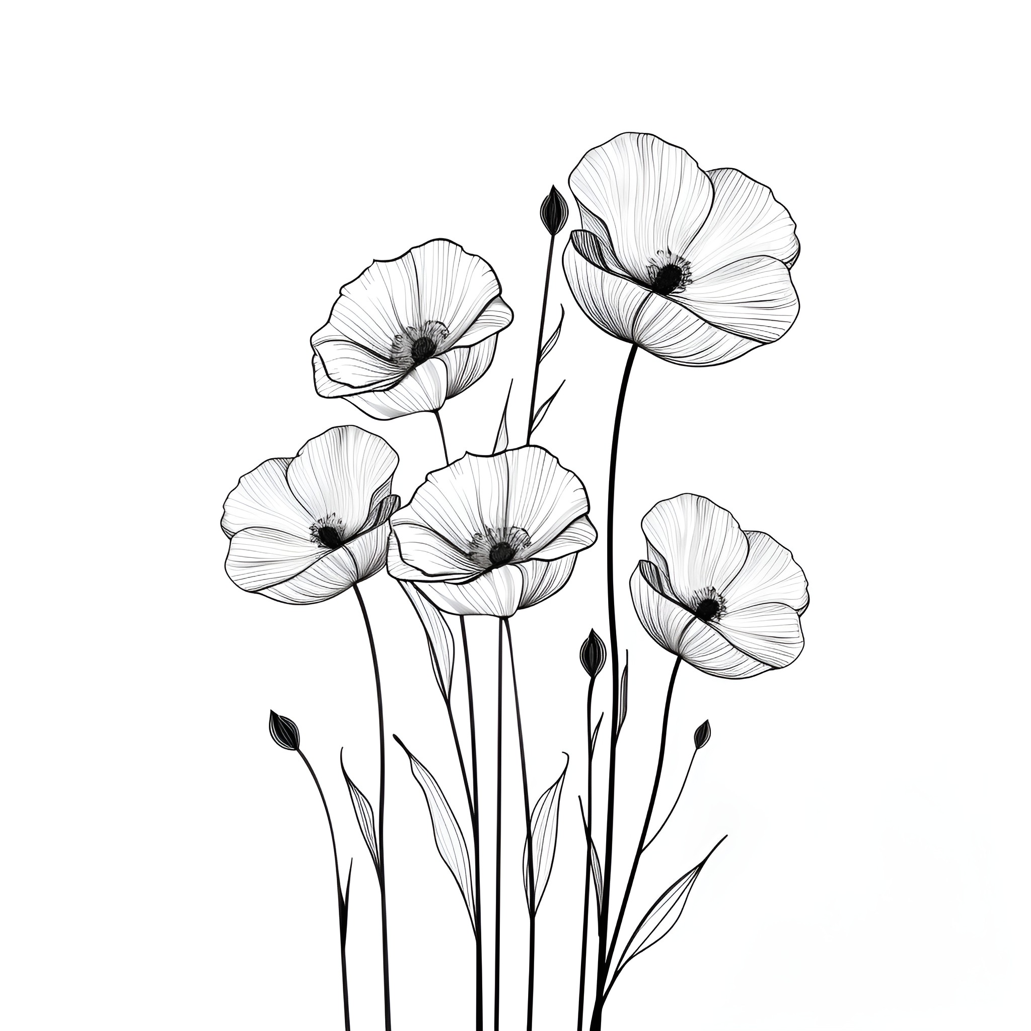 Dream Floral Fantasy in Monochrome Drawing Idea (free black-and-white line drawing printable PDF for all, from beginners to advanced learners, including children, teens, adults, and seniors)