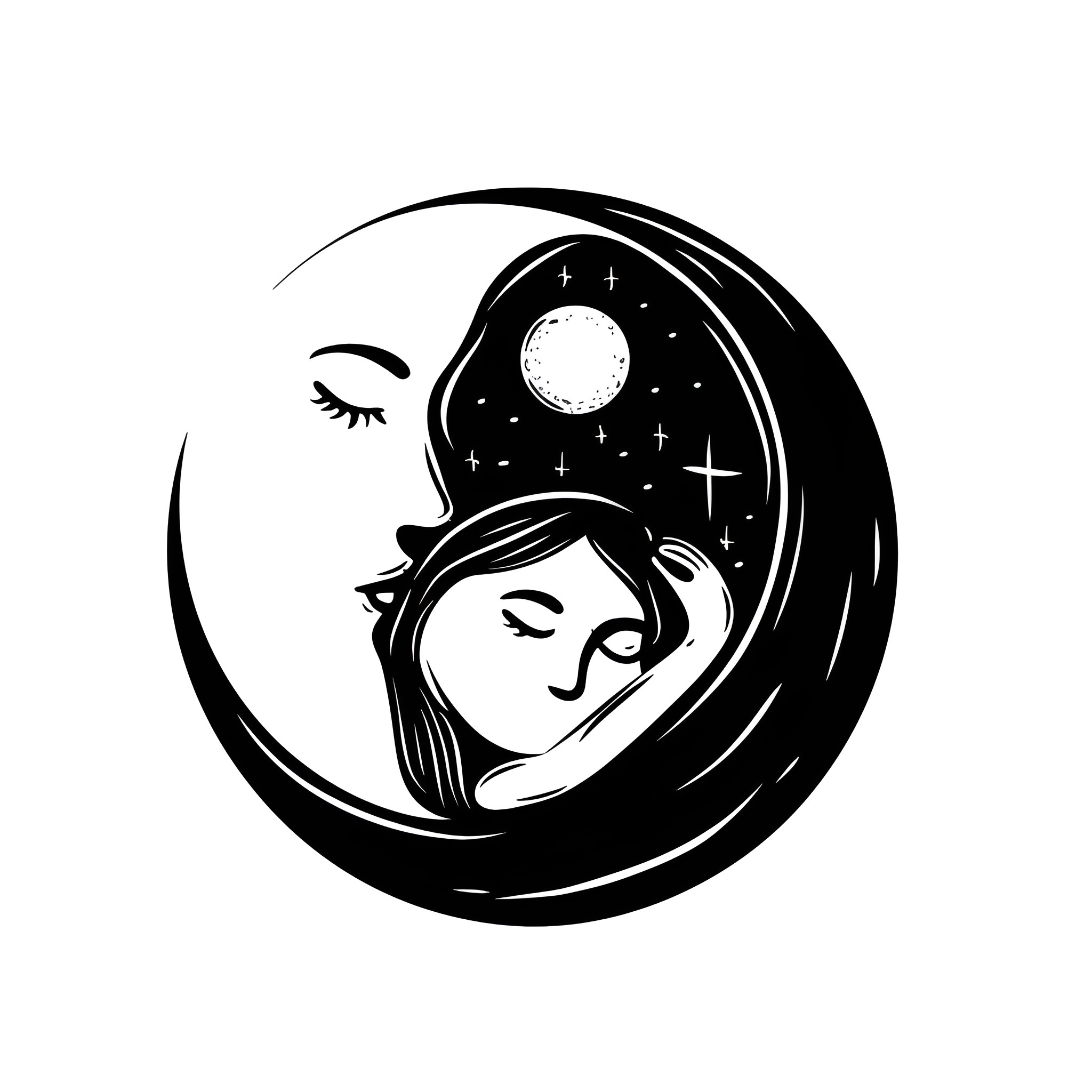 Dream of Celestial Embrace Drawing Idea (free black-and-white line drawing printable PDF for all, from beginners to advanced learners, including children, teens, adults, and seniors)