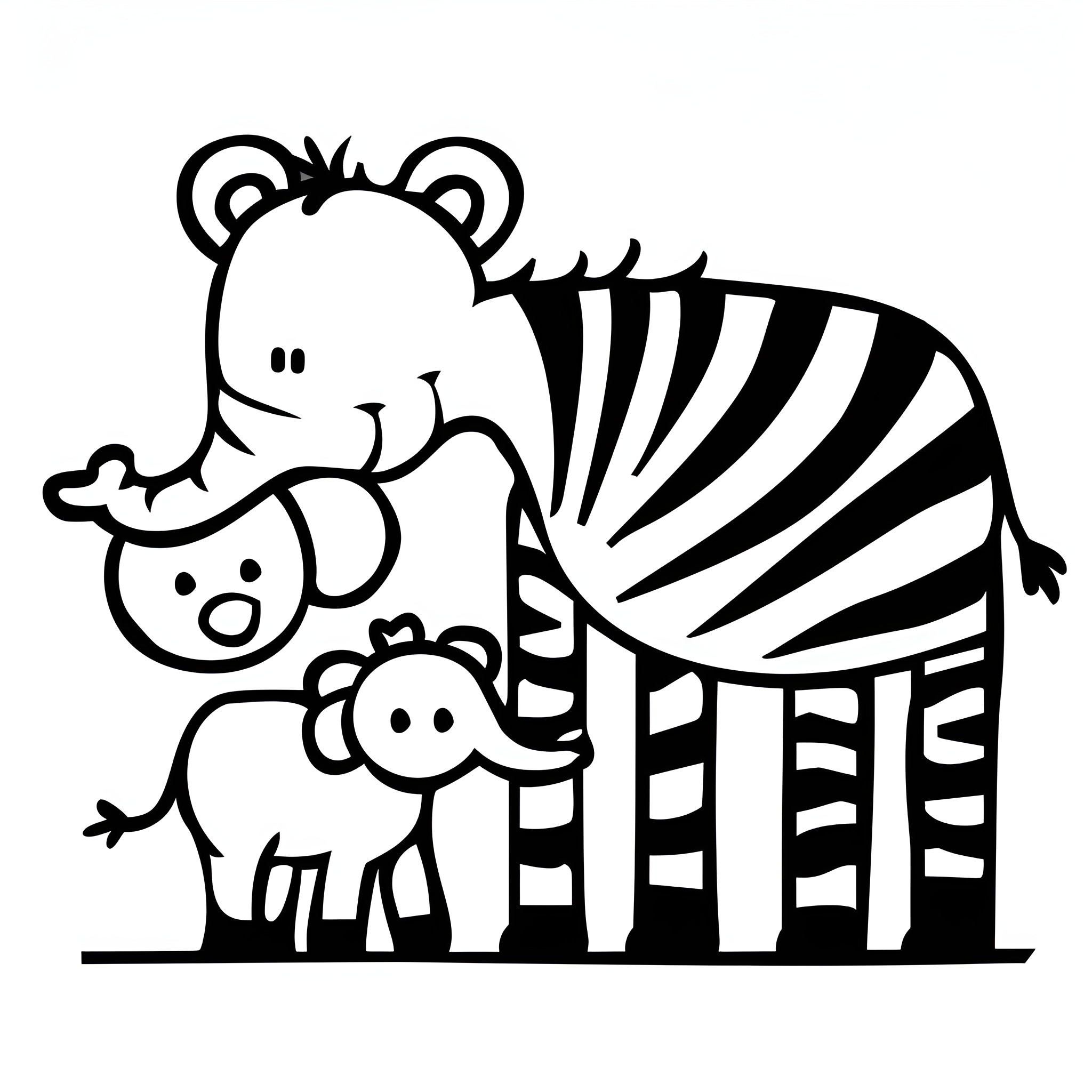 Animals in Whimsical Silhouette Drawing Idea (free black-and-white line drawing printable PDF for all, from beginners to advanced learners, including children, teens, adults, and seniors)