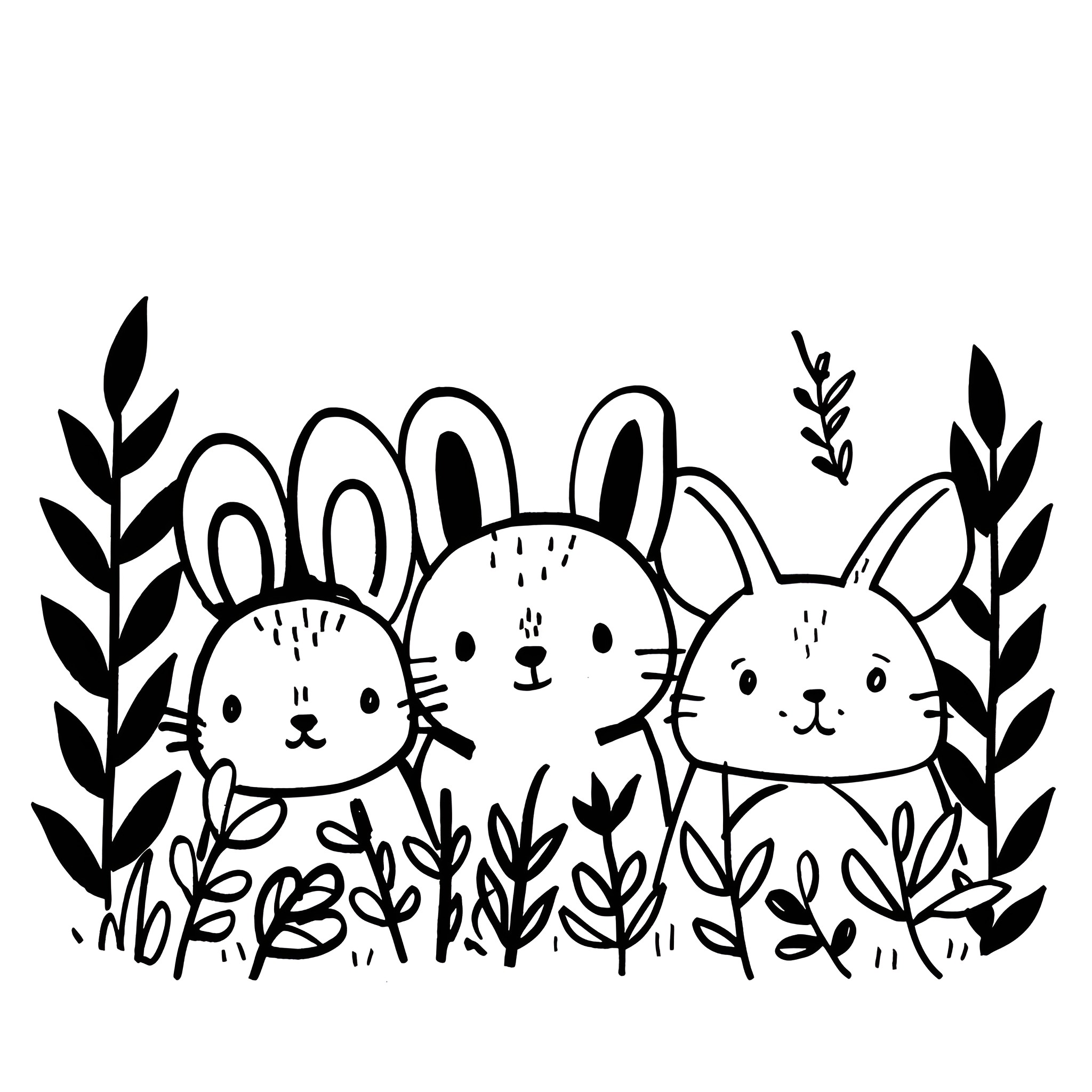 Animals frolicking in the meadow Drawing Idea (free black-and-white line drawing printable PDF for all, from beginners to advanced learners, including children, teens, adults, and seniors)