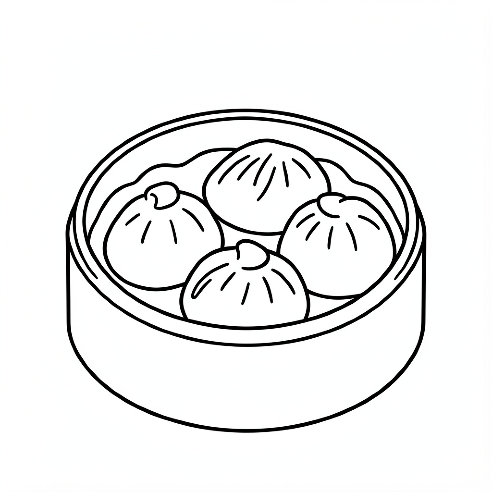 Easy Dumpling serving in a bamboo steamer basket Drawing Idea (free black-and-white line drawing printable PDF for all, from beginners to advanced learners, including children, teens, adults, and seniors)