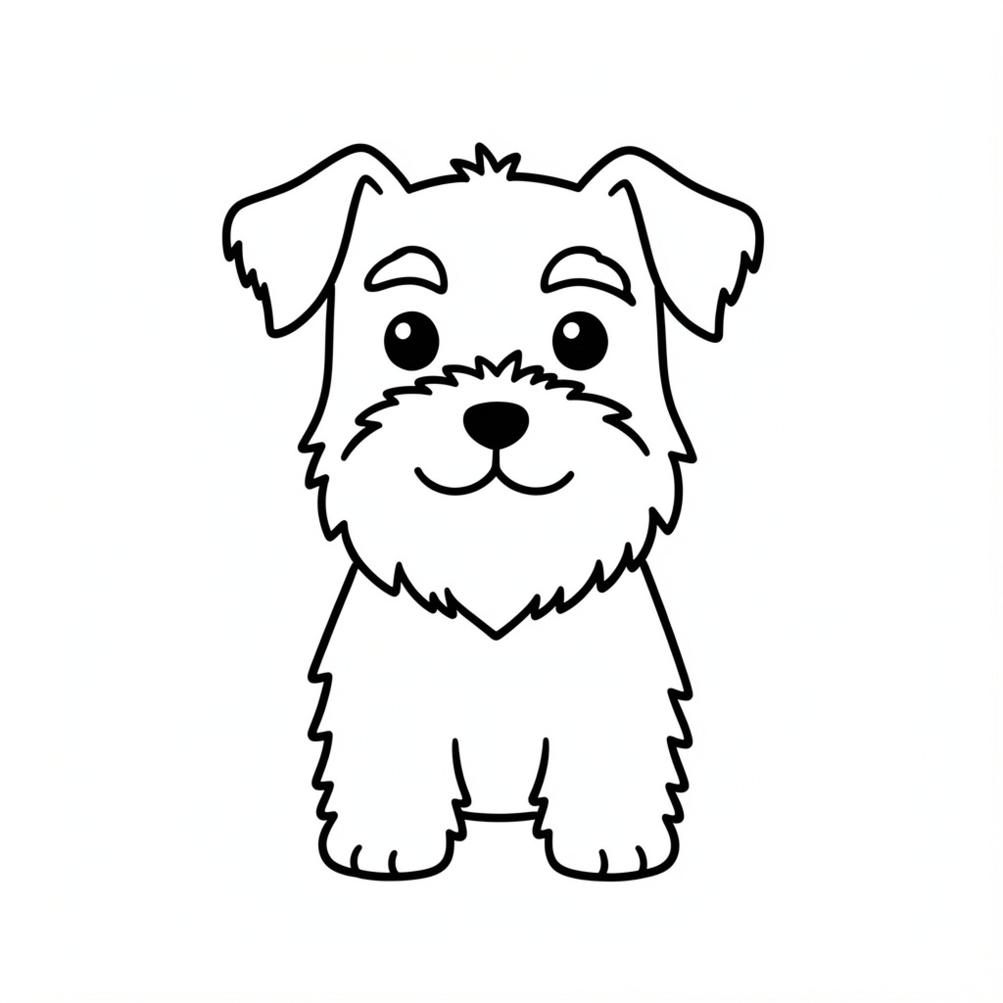 Easy Schnauzer sitting and smiling happily Drawing Idea (free black-and-white line drawing printable PDF for all, from beginners to advanced learners, including children, teens, adults, and seniors)