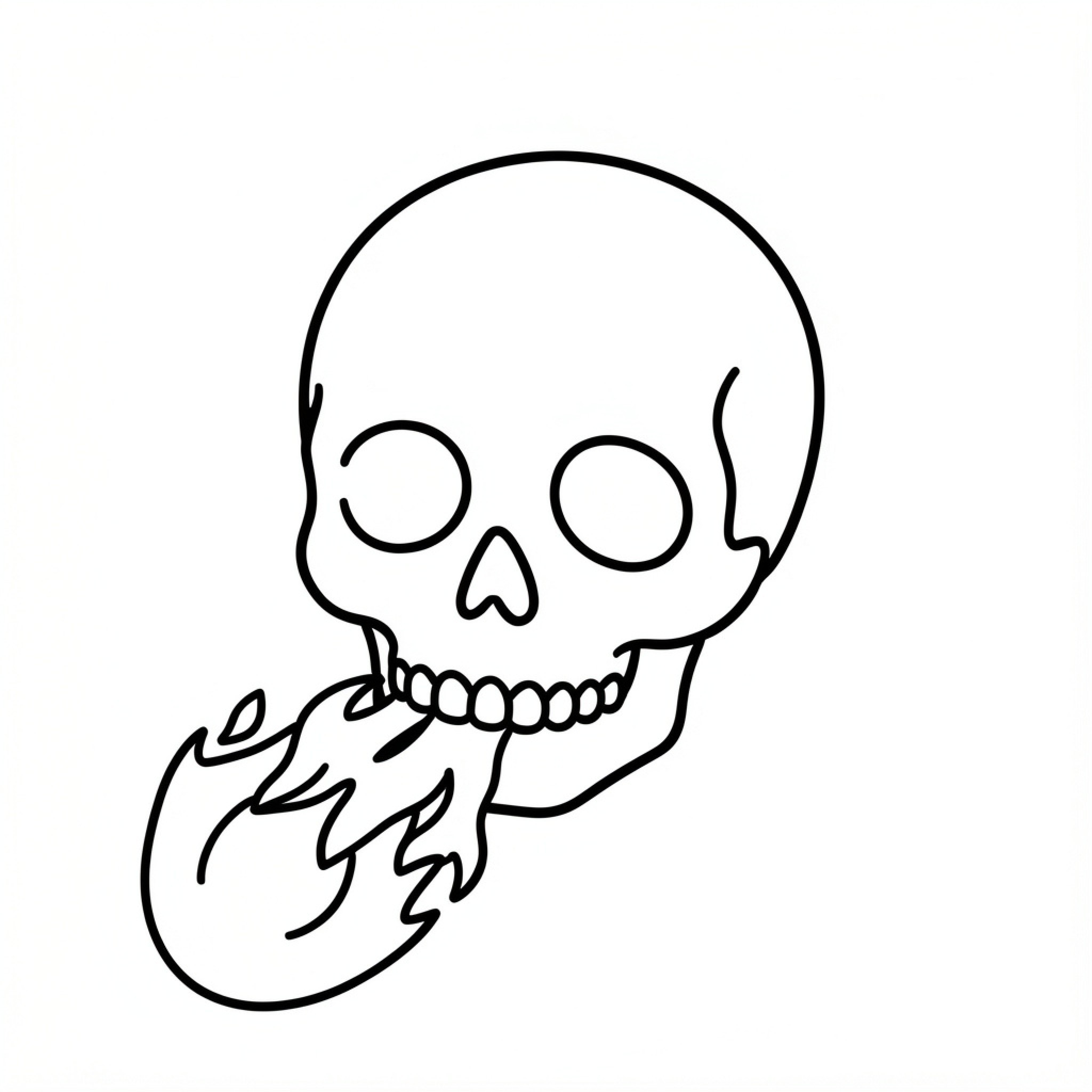 Easy Skull breathing out intense flames Drawing Idea (free black-and-white line drawing printable PDF for all, from beginners to advanced learners, including children, teens, adults, and seniors)