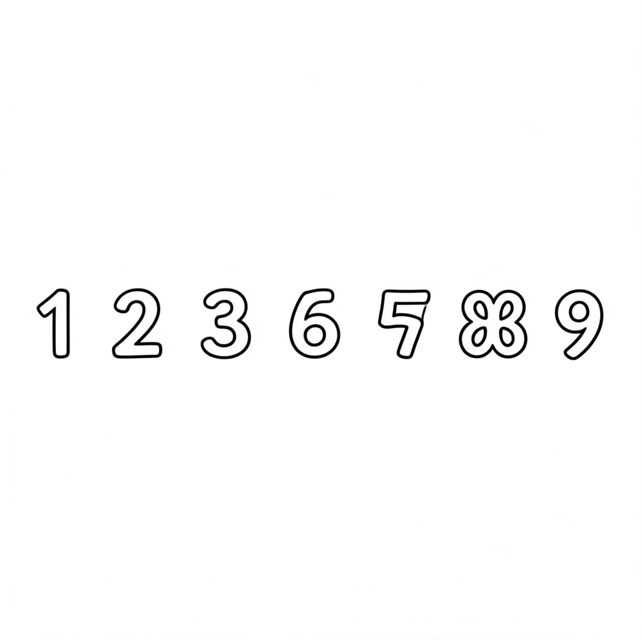 Easy Number sequence displayed in a straight line Drawing Idea (free black-and-white line drawing printable PDF for all, from beginners to advanced learners, including children, teens, adults, and seniors)