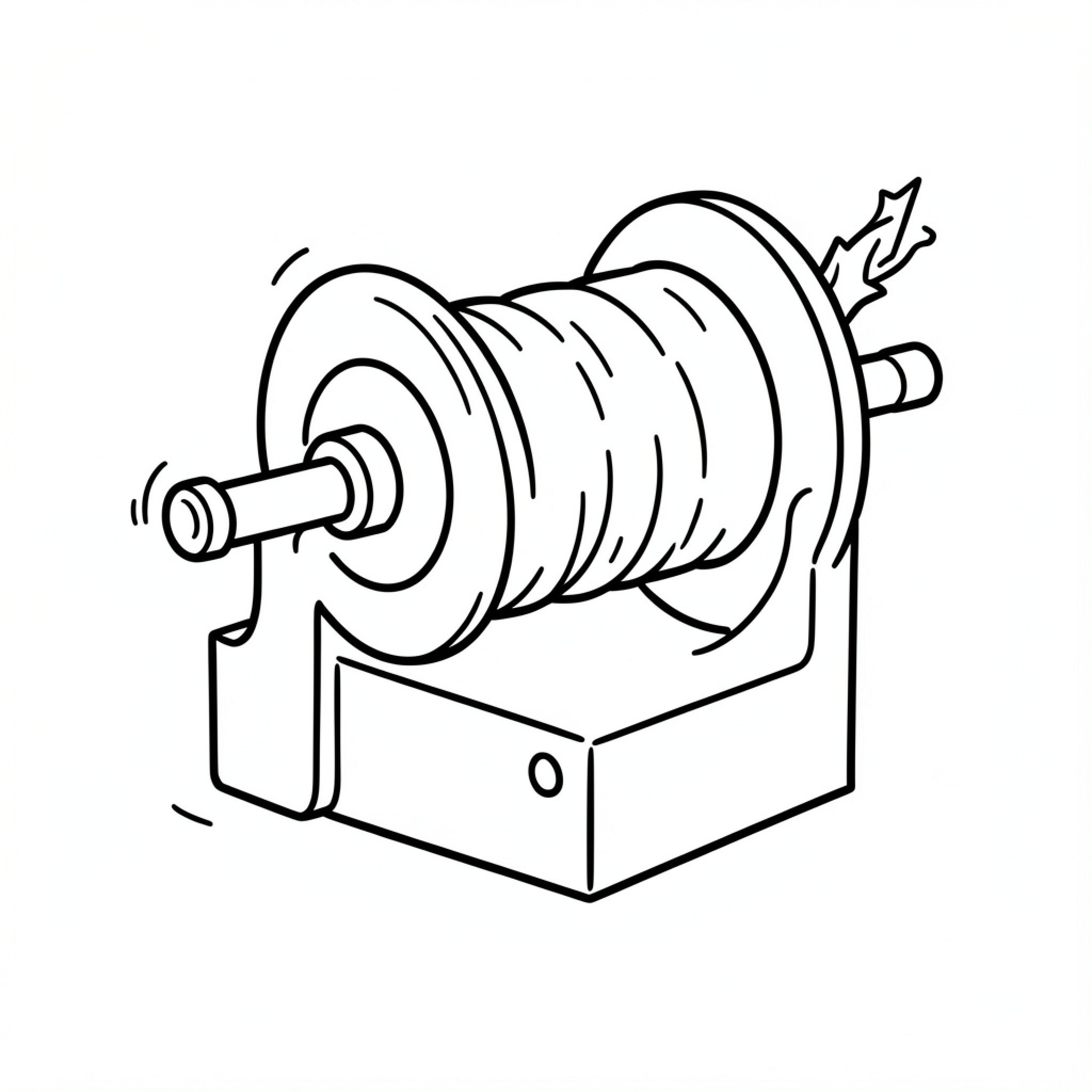 Easy Torno showing a mechanical spooling device Drawing Idea (free black-and-white line drawing printable PDF for all, from beginners to advanced learners, including children, teens, adults, and seniors)