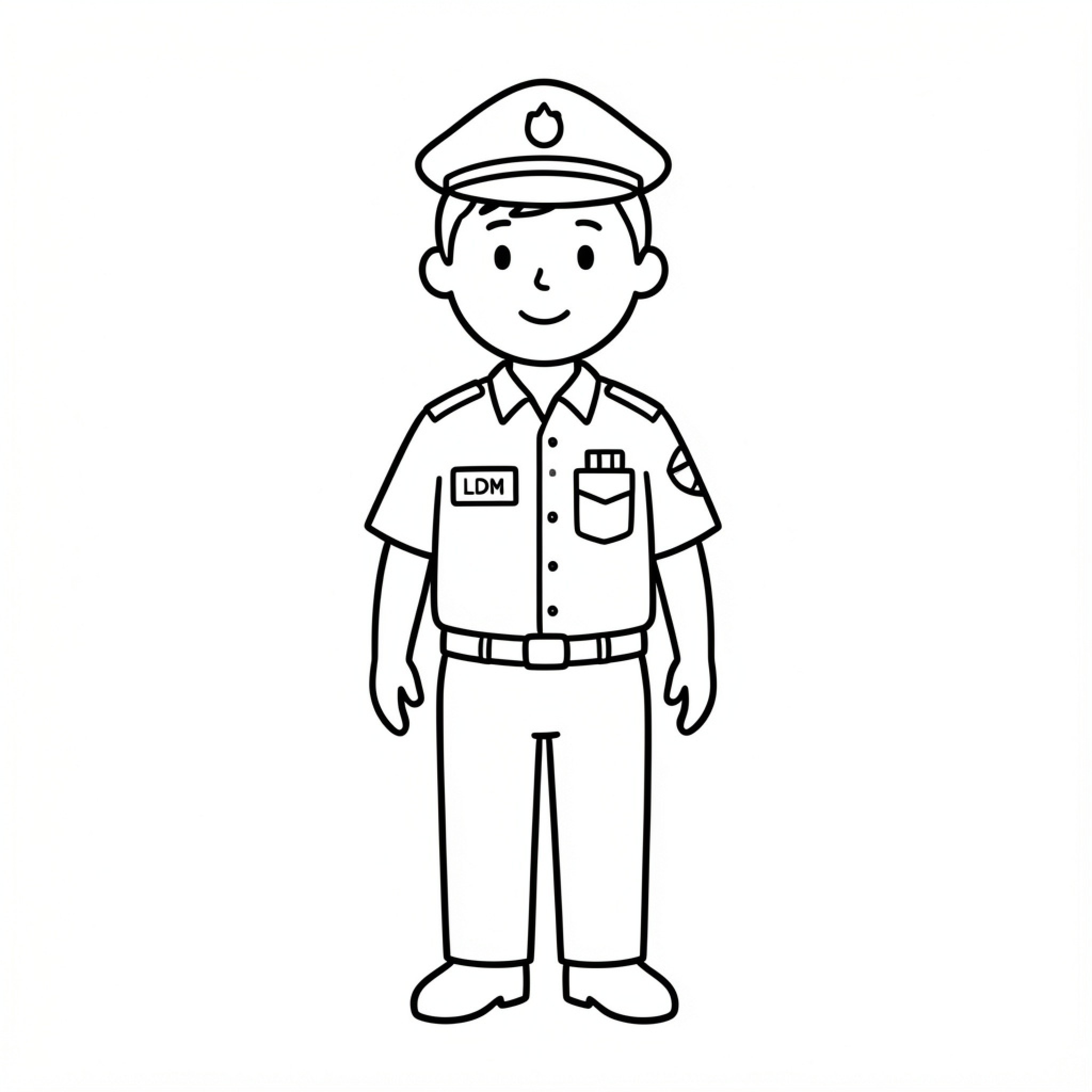 Easy Missionary smiling man in a formal uniform Drawing Idea (free black-and-white line drawing printable PDF for all, from beginners to advanced learners, including children, teens, adults, and seniors)