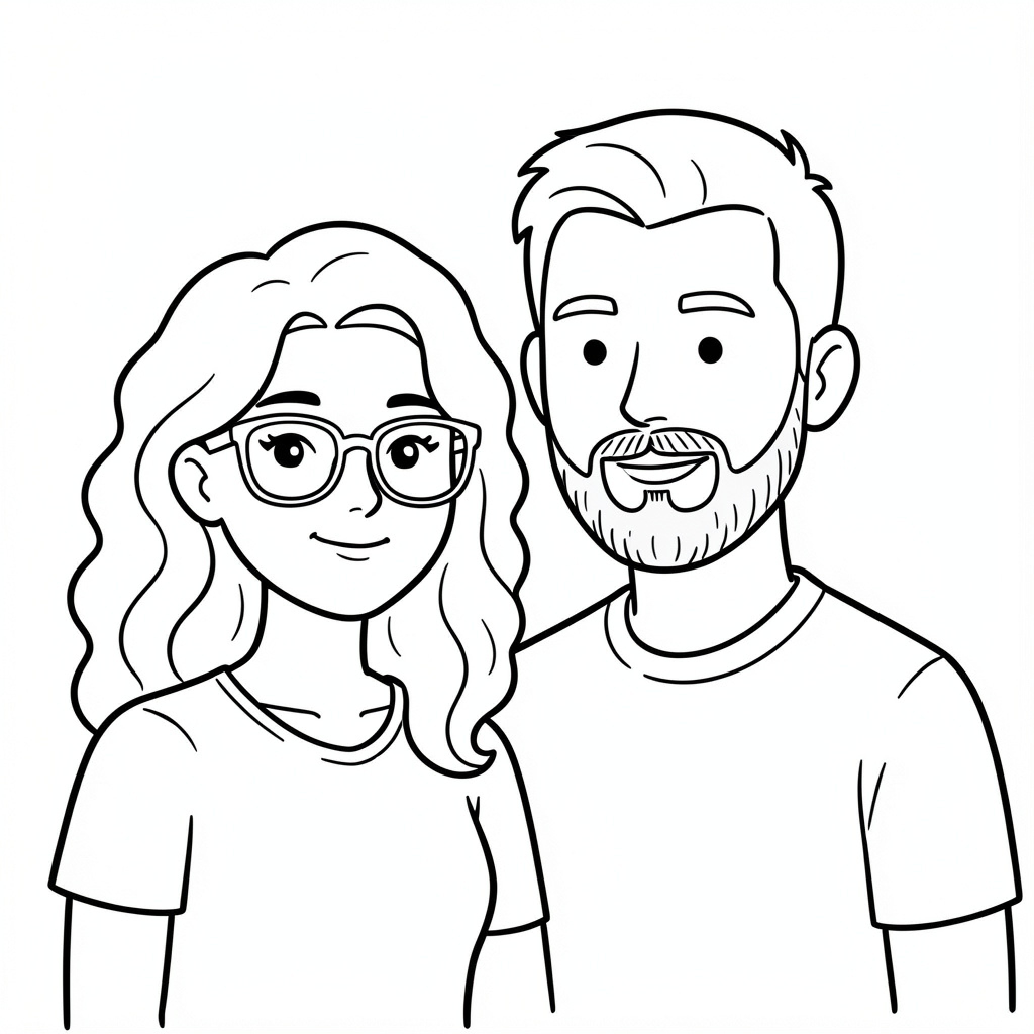 Easy Novios smiling together in casual outfits Drawing Idea (free black-and-white line drawing printable PDF for all, from beginners to advanced learners, including children, teens, adults, and seniors)