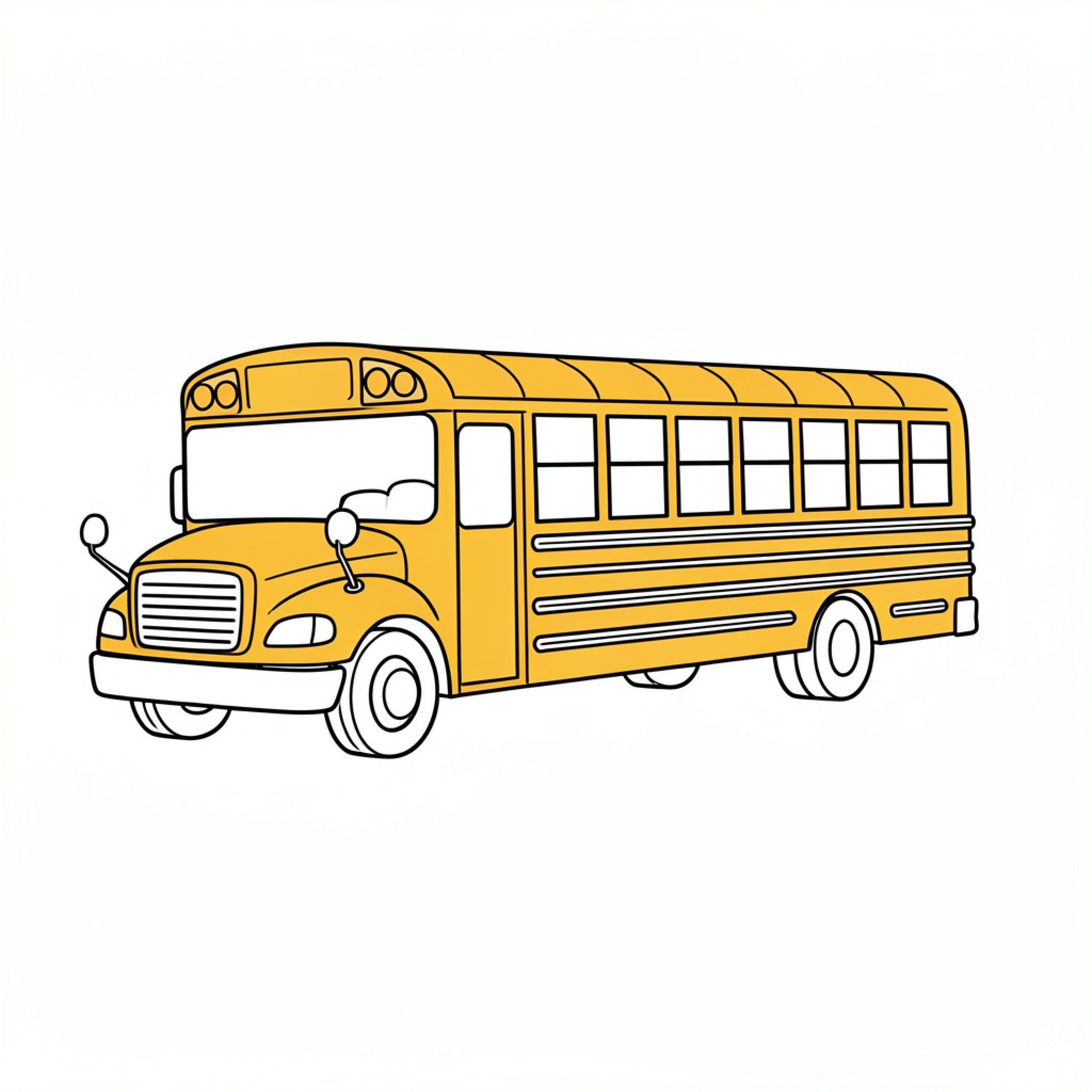 Easy Bus driving on a plain background Drawing Idea (free black-and-white line drawing printable PDF for all, from beginners to advanced learners, including children, teens, adults, and seniors)