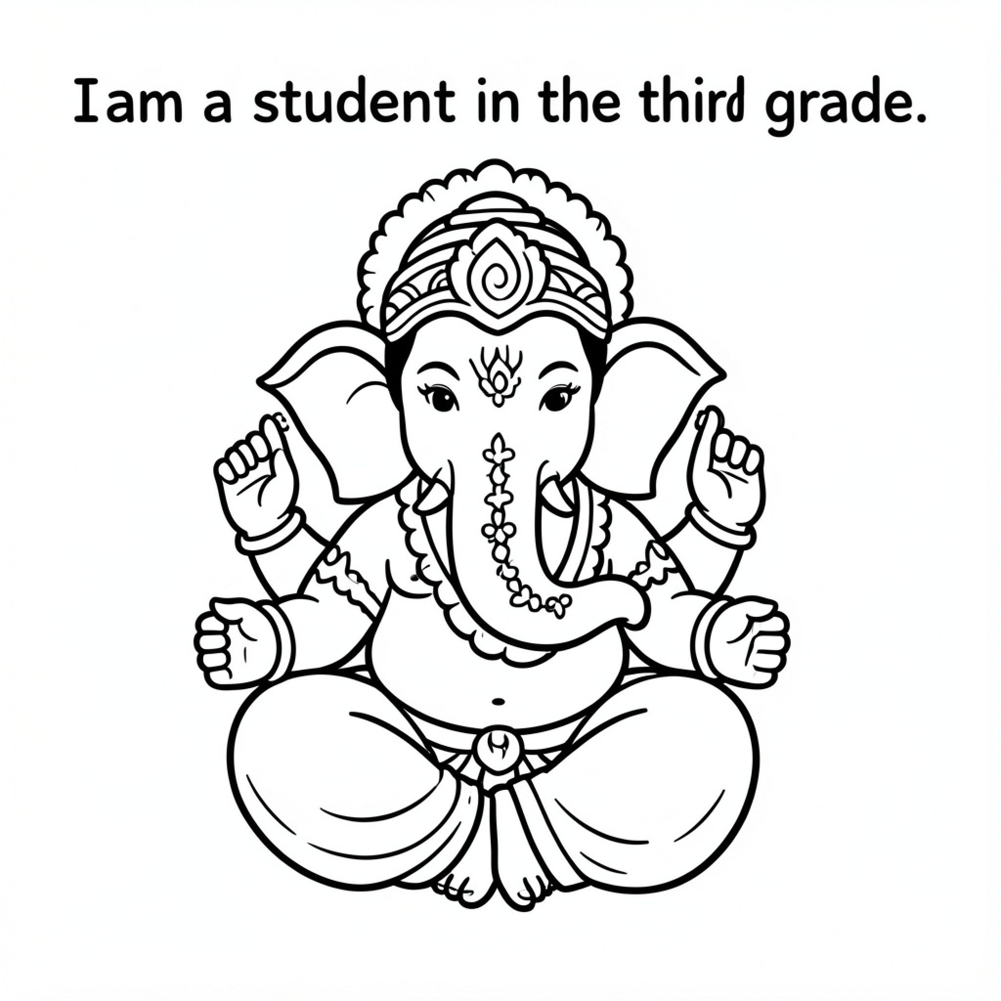 Easy Bal Ganesha sitting in a peaceful meditative pose Drawing Idea (free black-and-white line drawing printable PDF for all, from beginners to advanced learners, including children, teens, adults, and seniors)