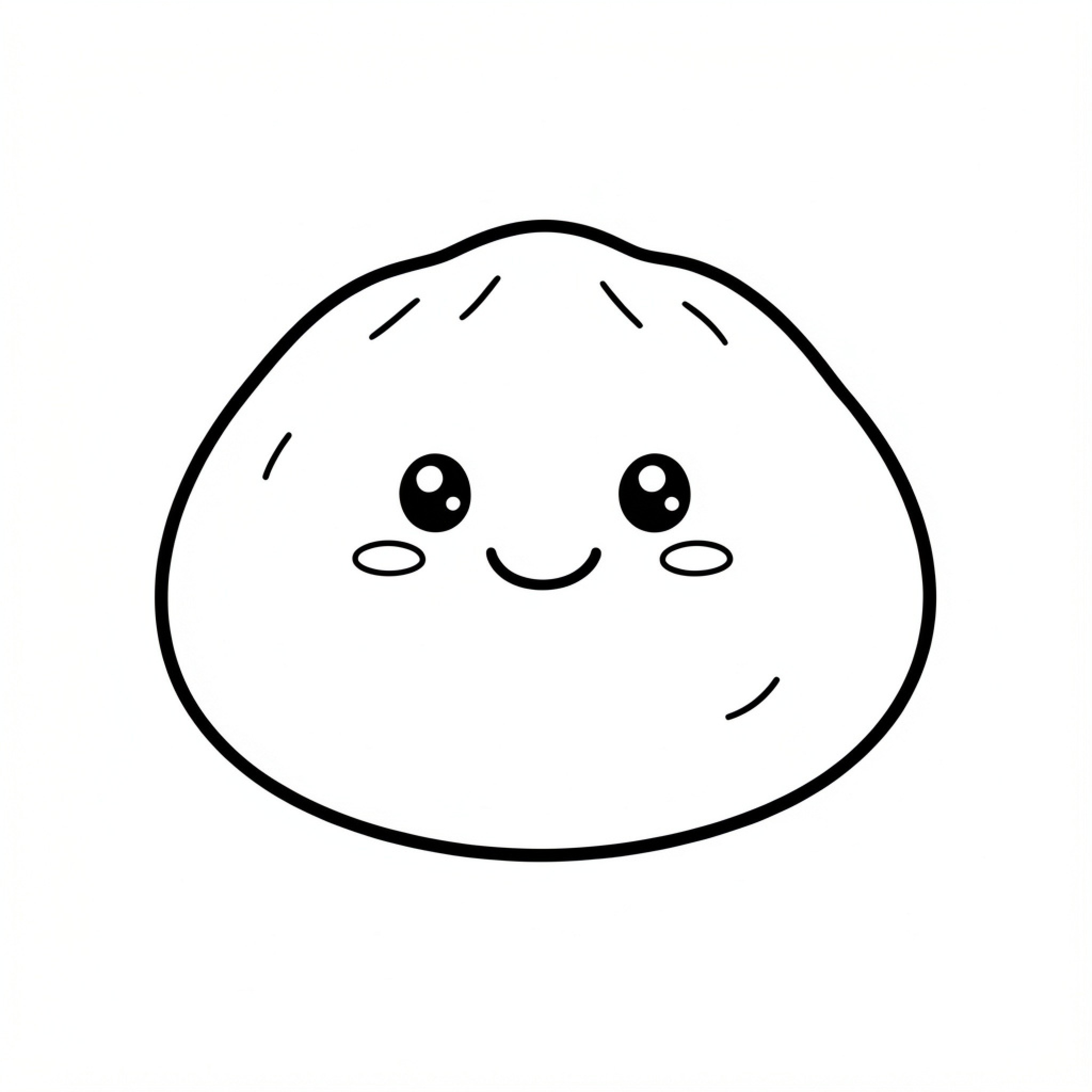 Easy Dumpling with a happy smiling face Drawing Idea (free black-and-white line drawing printable PDF for all, from beginners to advanced learners, including children, teens, adults, and seniors)