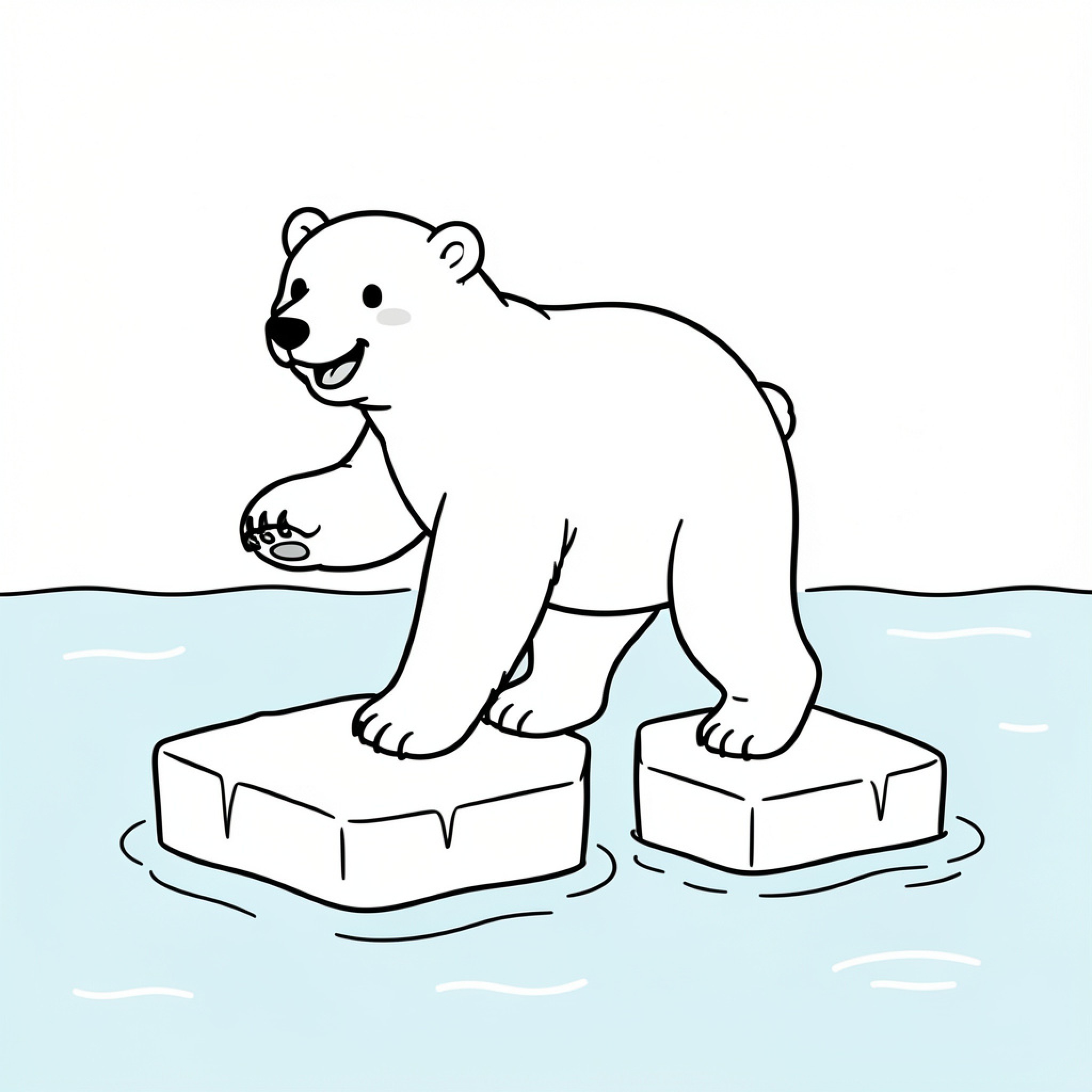 Easy Polar Bear walking across ice floes Drawing Idea (free black-and-white line drawing printable PDF for all, from beginners to advanced learners, including children, teens, adults, and seniors)