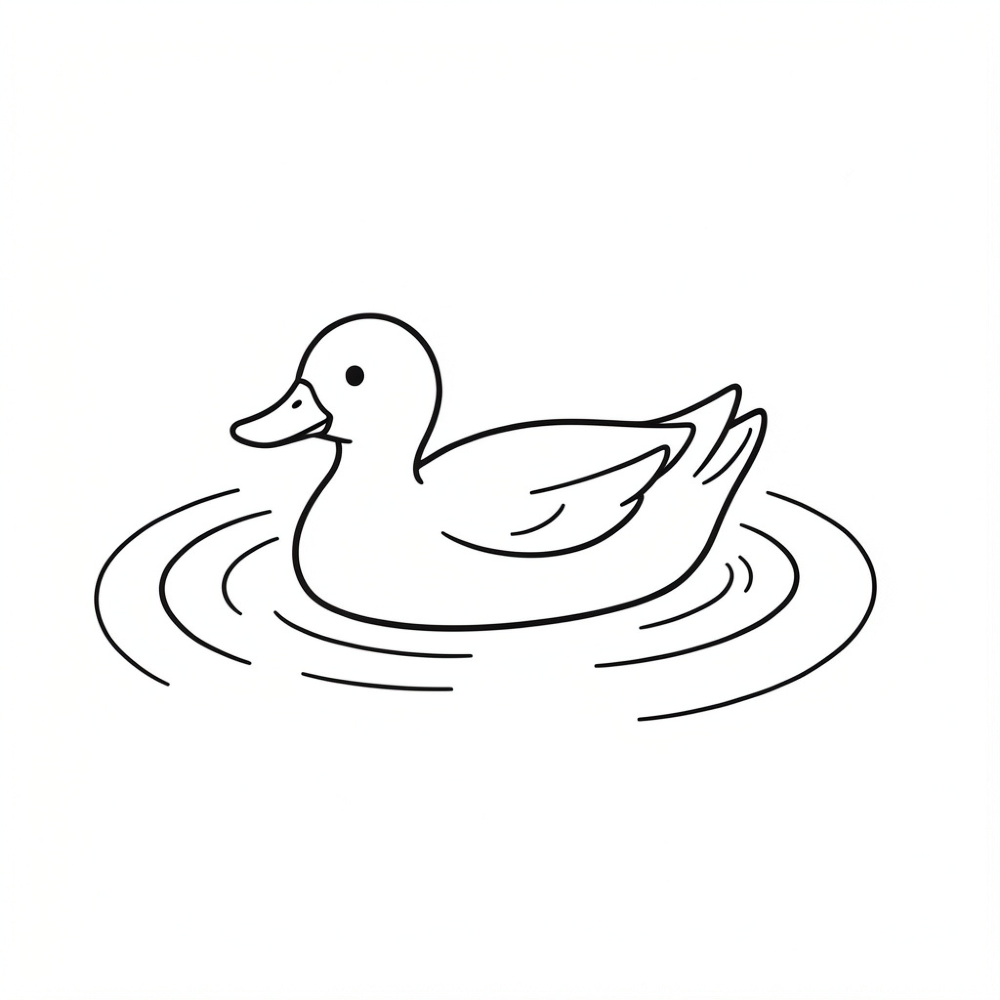 Easy Duck floating calmly on the water surface Drawing Idea (free black-and-white line drawing printable PDF for all, from beginners to advanced learners, including children, teens, adults, and seniors)