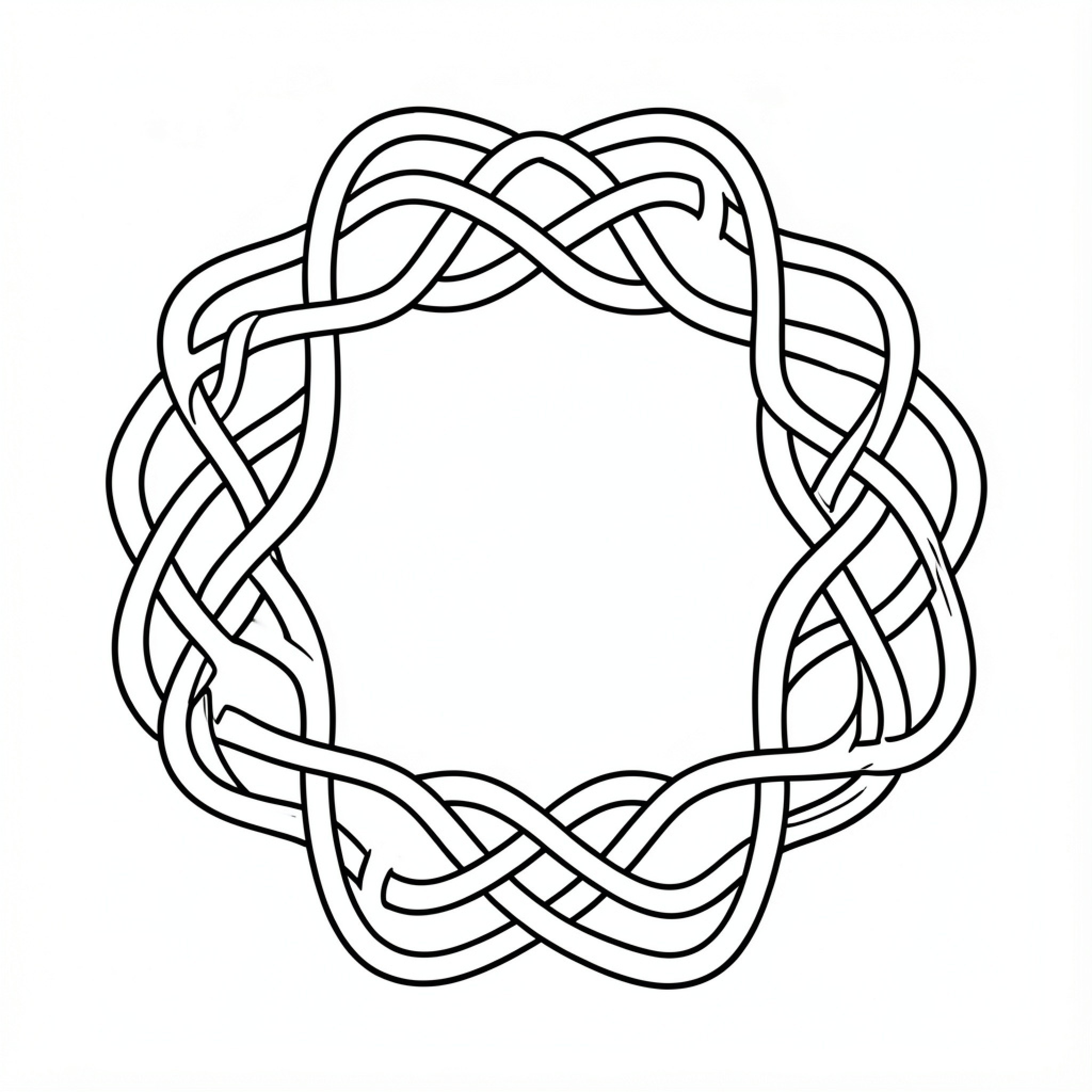 Easy Celtic Knot in a circular interlaced pattern Drawing Idea (free black-and-white line drawing printable PDF for all, from beginners to advanced learners, including children, teens, adults, and seniors)