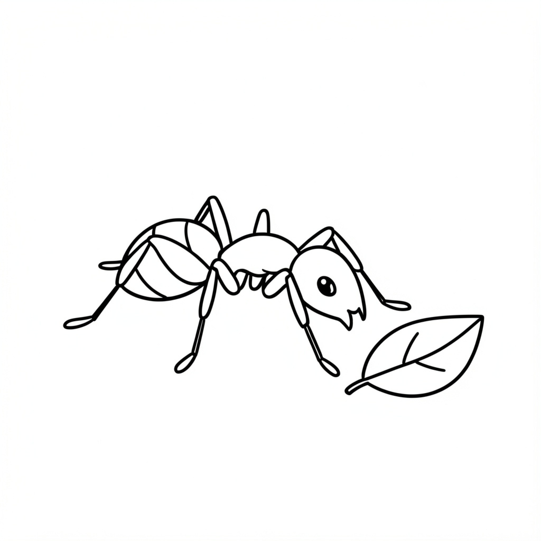 Easy Ant carrying a single leaf Drawing Idea (free black-and-white line drawing printable PDF for all, from beginners to advanced learners, including children, teens, adults, and seniors)