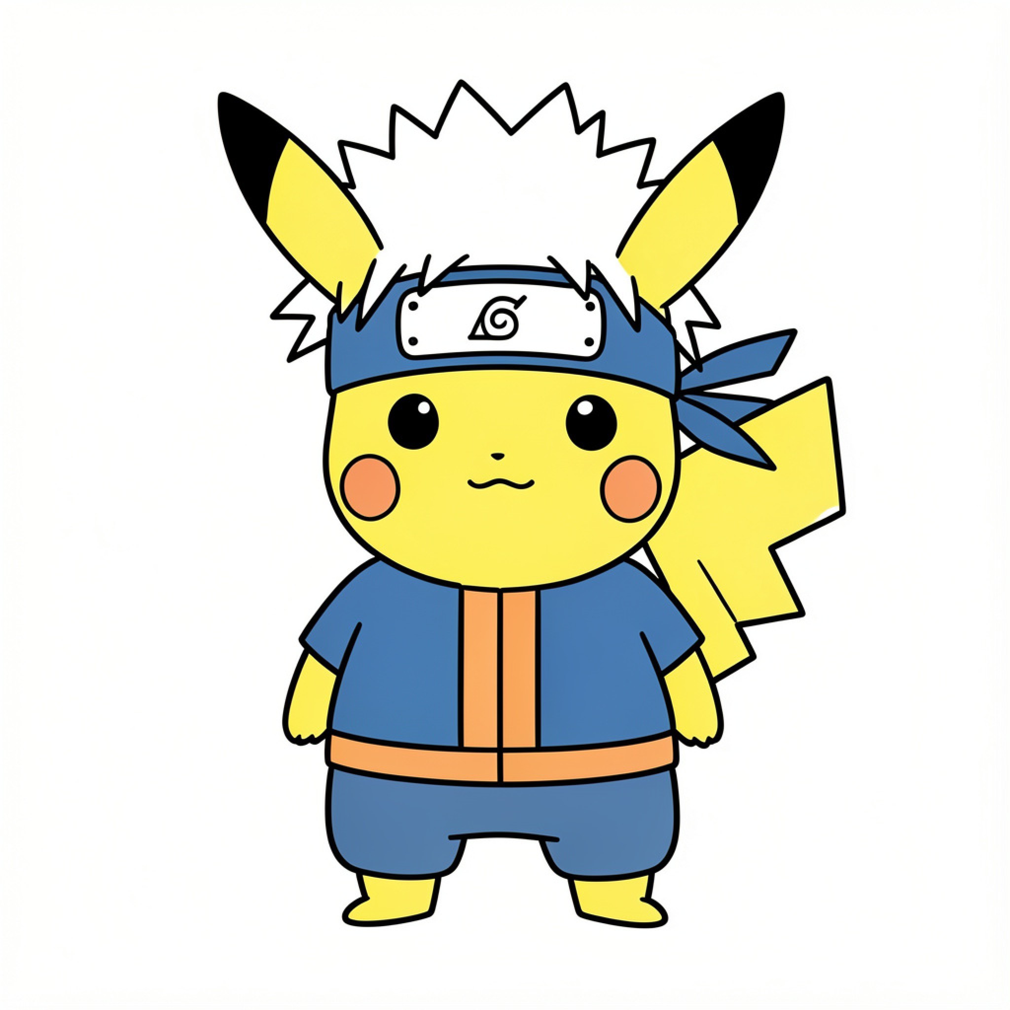 Easy Pikachu dressed as a ninja character Drawing Idea (free black-and-white line drawing printable PDF for all, from beginners to advanced learners, including children, teens, adults, and seniors)