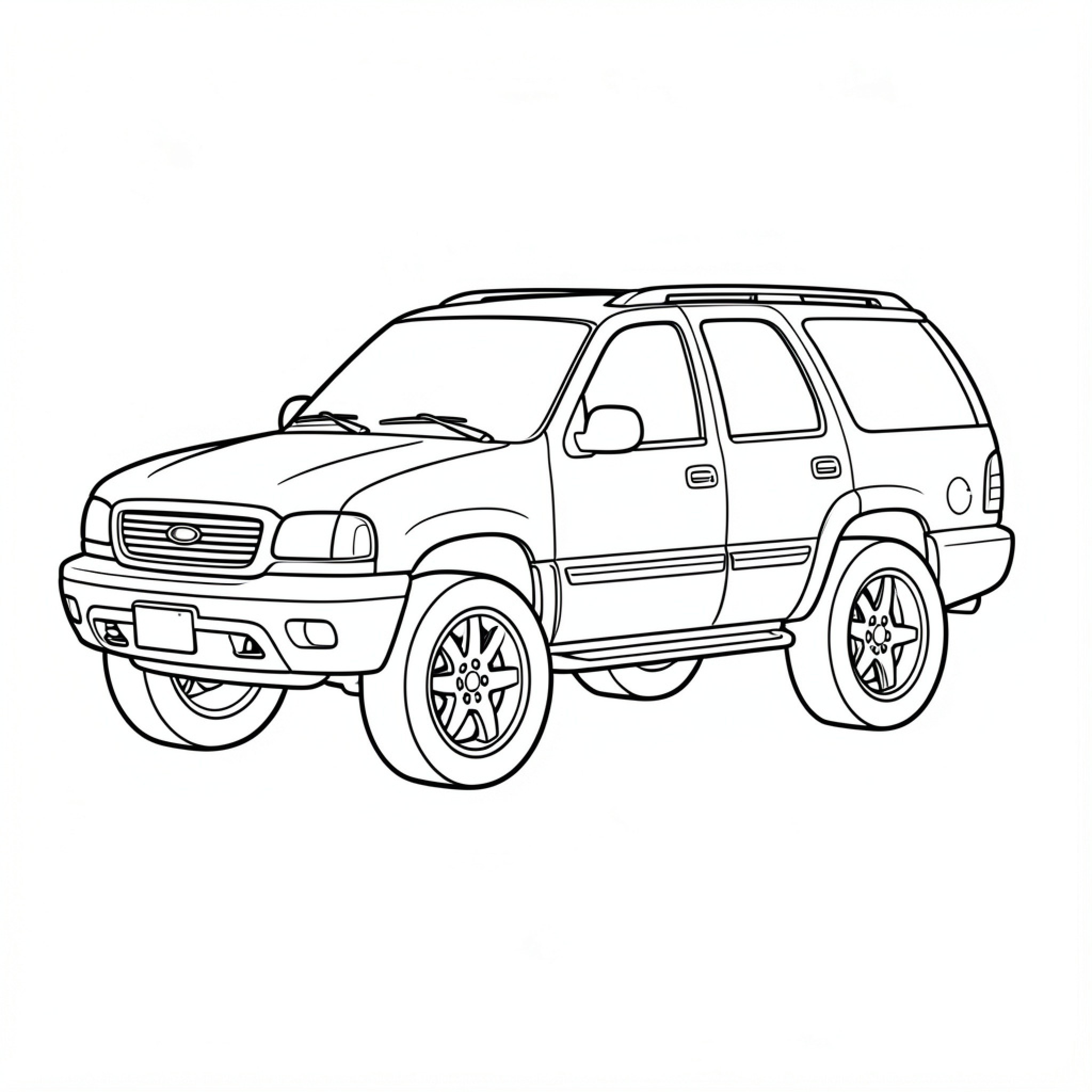Easy Tahoe parked on a plain background Drawing Idea (free black-and-white line drawing printable PDF for all, from beginners to advanced learners, including children, teens, adults, and seniors)