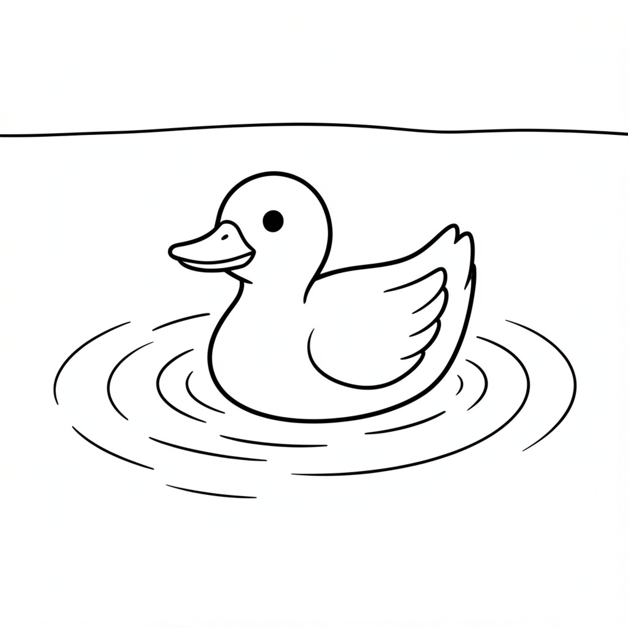 Easy Duck floating peacefully on the water surface Drawing Idea (free black-and-white line drawing printable PDF for all, from beginners to advanced learners, including children, teens, adults, and seniors)