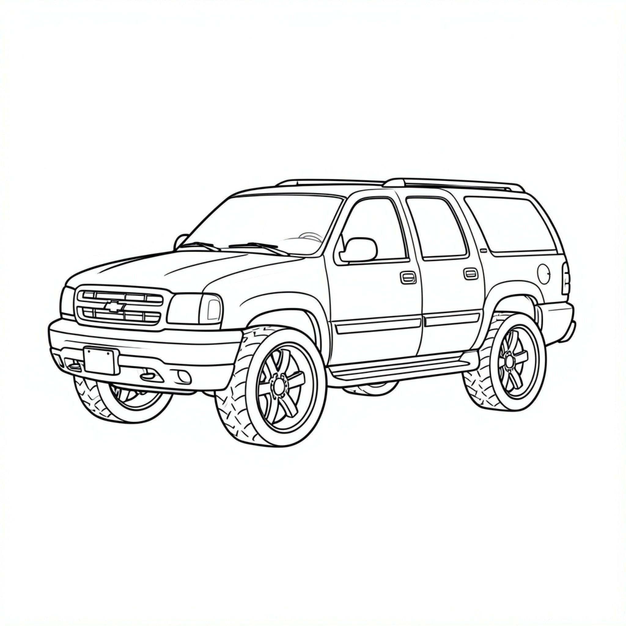 Easy Tahoe parked on a plain background Drawing Idea (free black-and-white line drawing printable PDF for all, from beginners to advanced learners, including children, teens, adults, and seniors)