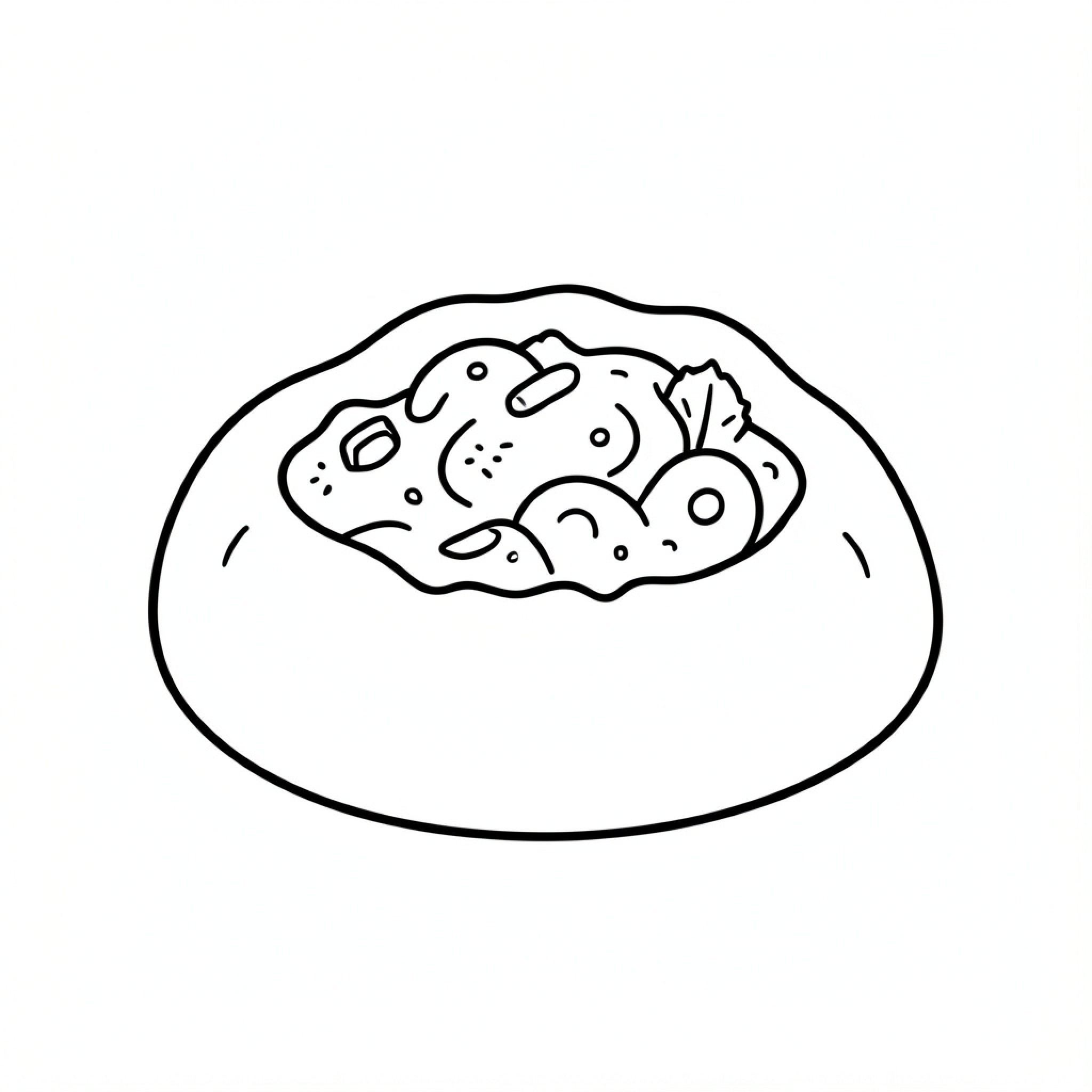 Easy Dumpling with savory vegetable filling Drawing Idea (free black-and-white line drawing printable PDF for all, from beginners to advanced learners, including children, teens, adults, and seniors)