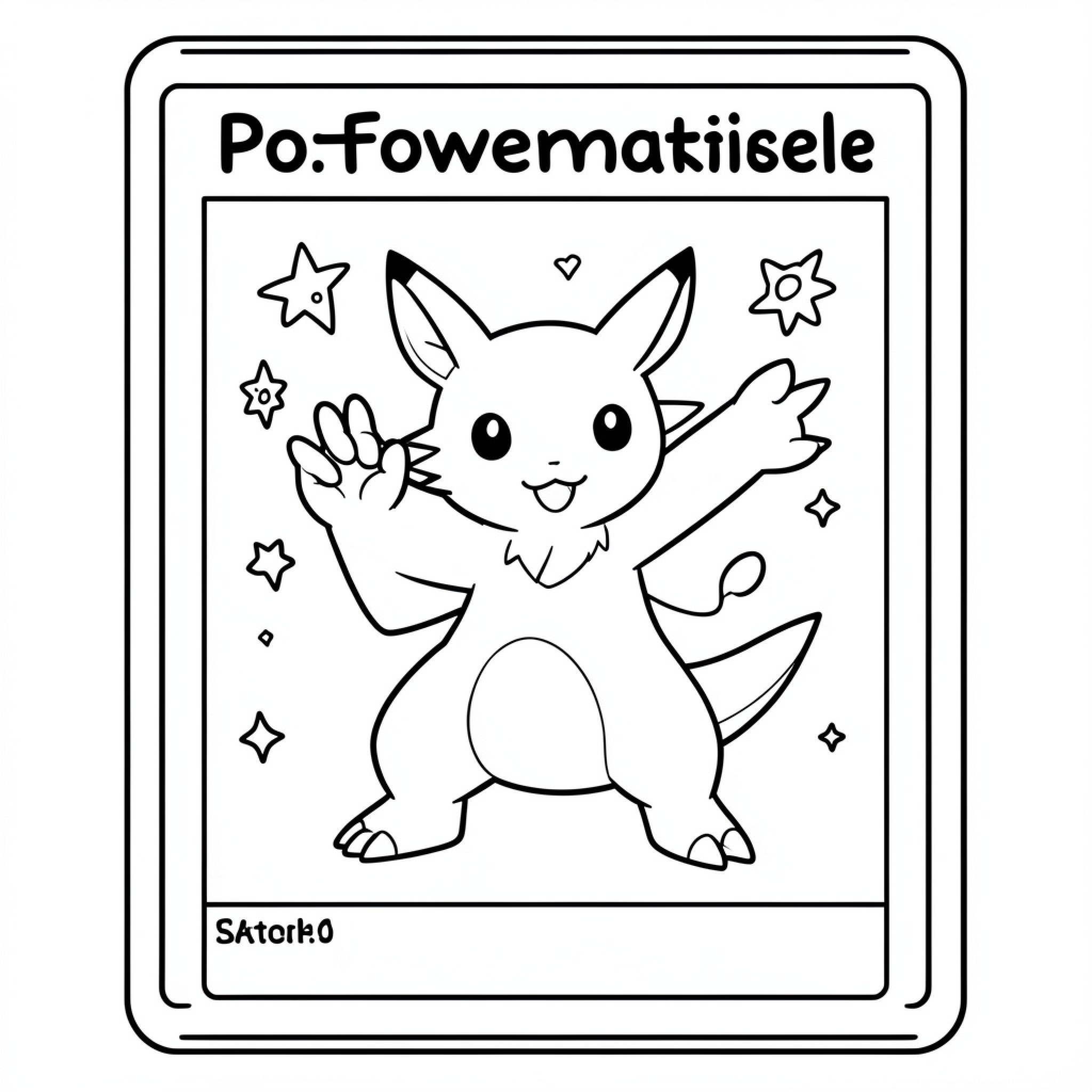Easy Pokemon Card of a character waving happily Drawing Idea (free black-and-white line drawing printable PDF for all, from beginners to advanced learners, including children, teens, adults, and seniors)