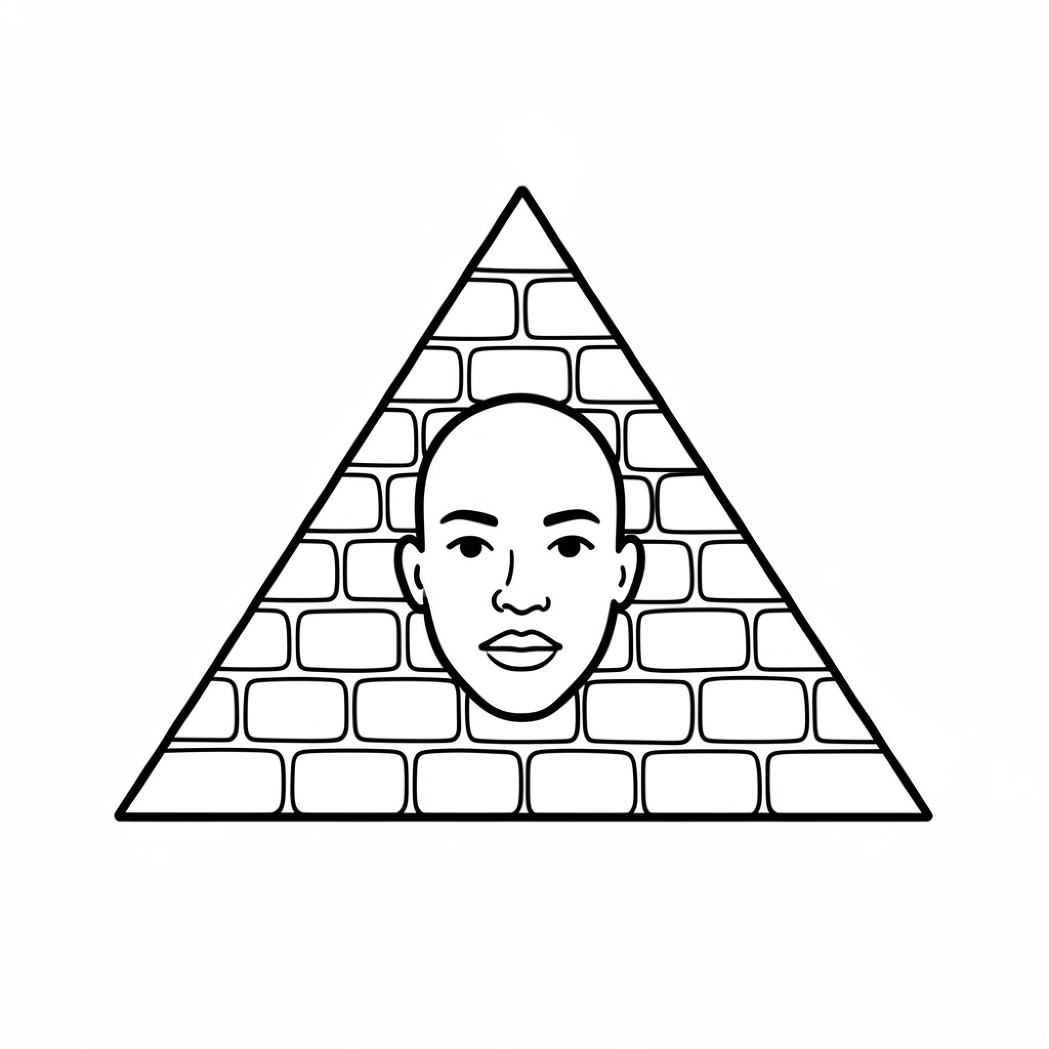 Easy Pyramid with a calm human face Drawing Idea (free black-and-white line drawing printable PDF for all, from beginners to advanced learners, including children, teens, adults, and seniors)