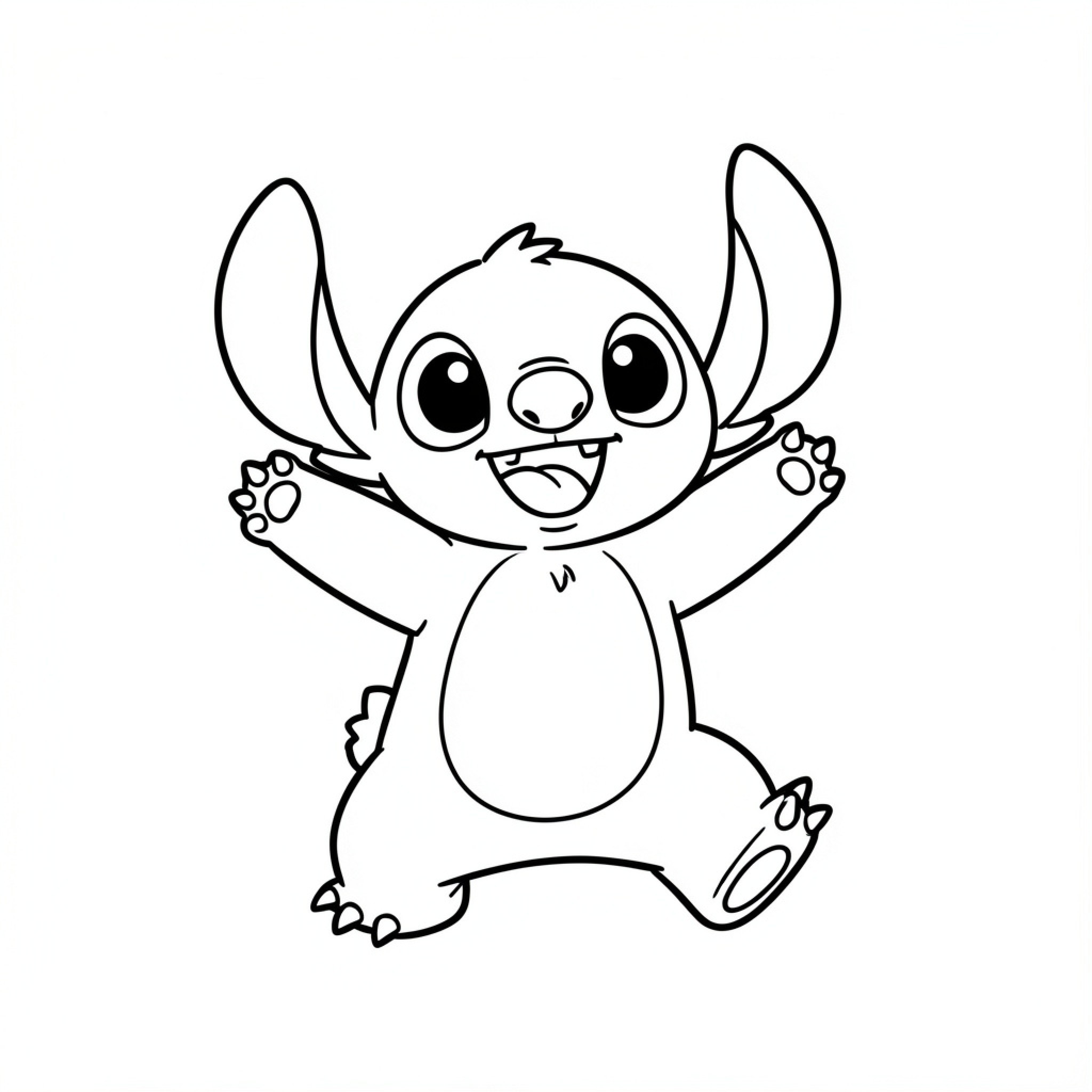 Easy Stitch jumping happily with arms wide open Drawing Idea (free black-and-white line drawing printable PDF for all, from beginners to advanced learners, including children, teens, adults, and seniors)