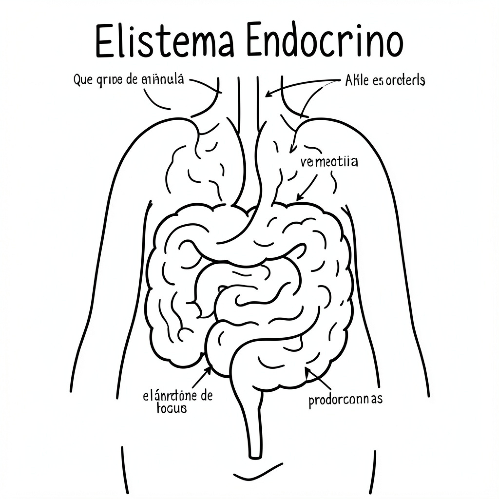 Easy Endocrine System diagram showing internal organ structures Drawing Idea (free black-and-white line drawing printable PDF for all, from beginners to advanced learners, including children, teens, adults, and seniors)