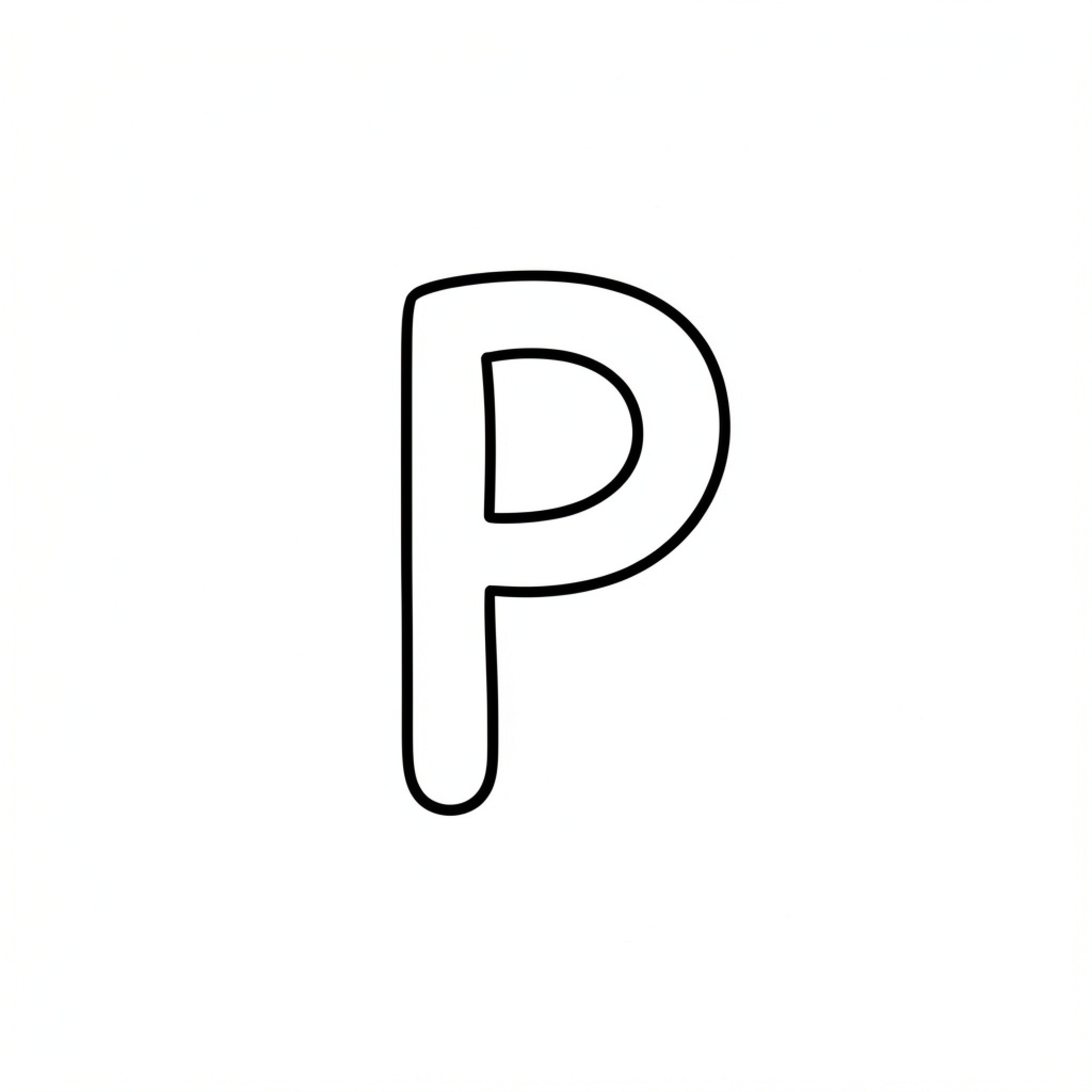 Easy P uppercase letter outline on plain background Drawing Idea (free black-and-white line drawing printable PDF for all, from beginners to advanced learners, including children, teens, adults, and seniors)