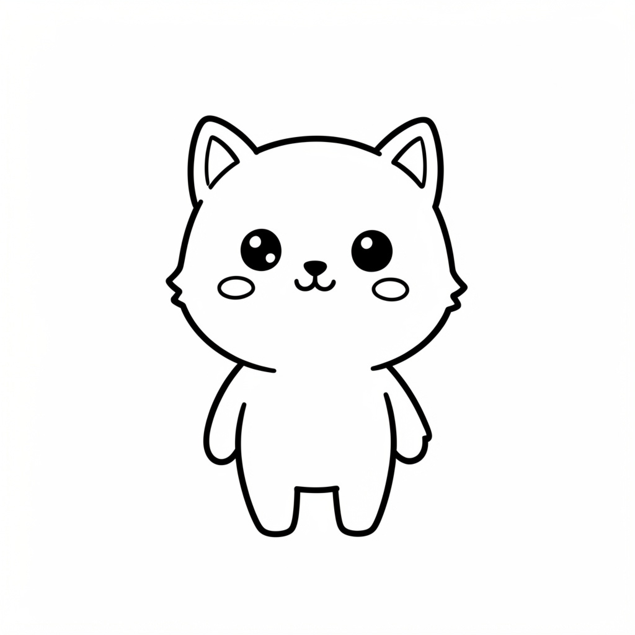 Easy Black and White cute standing kitten Drawing Idea (free black-and-white line drawing printable PDF for all, from beginners to advanced learners, including children, teens, adults, and seniors)