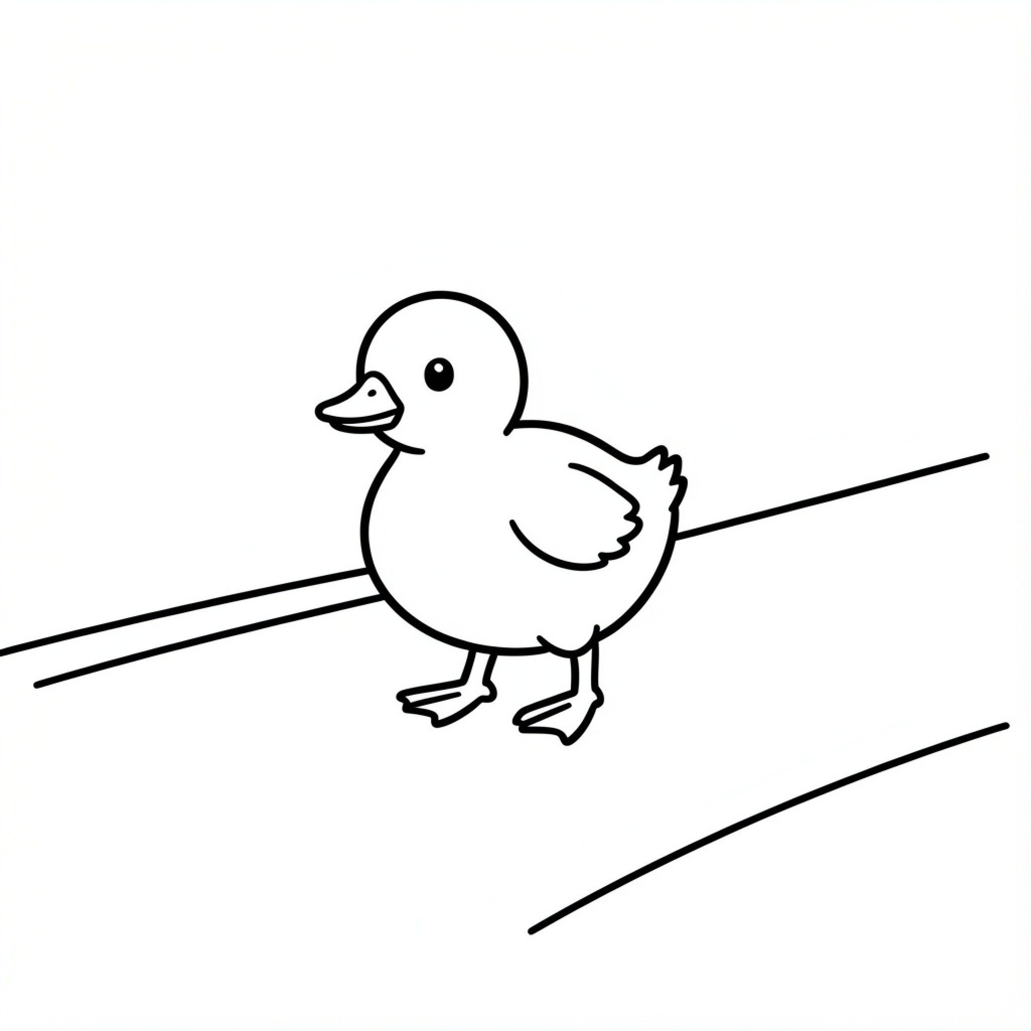 Easy Duckling walking along a simple path Drawing Idea (free black-and-white line drawing printable PDF for all, from beginners to advanced learners, including children, teens, adults, and seniors)