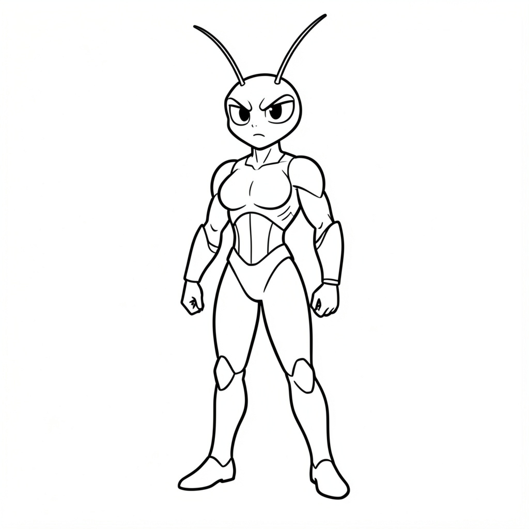 Easy Mantis standing in a heroic pose Drawing Idea (free black-and-white line drawing printable PDF for all, from beginners to advanced learners, including children, teens, adults, and seniors)