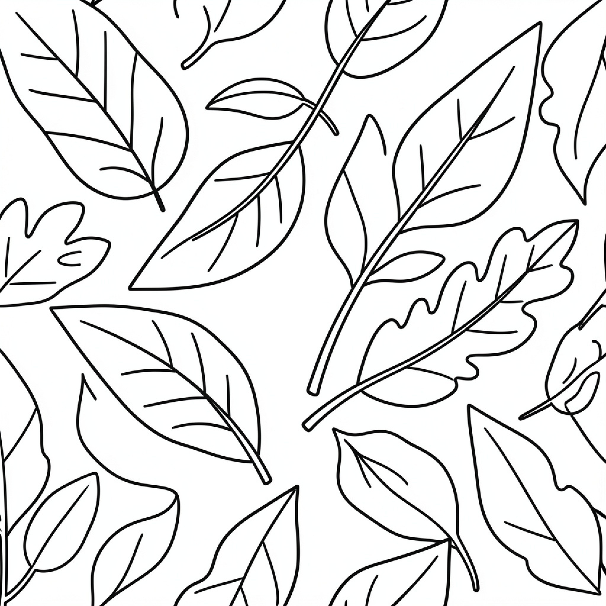 Easy Leaf pattern featuring various foliage shapes Drawing Idea (free black-and-white line drawing printable PDF for all, from beginners to advanced learners, including children, teens, adults, and seniors)